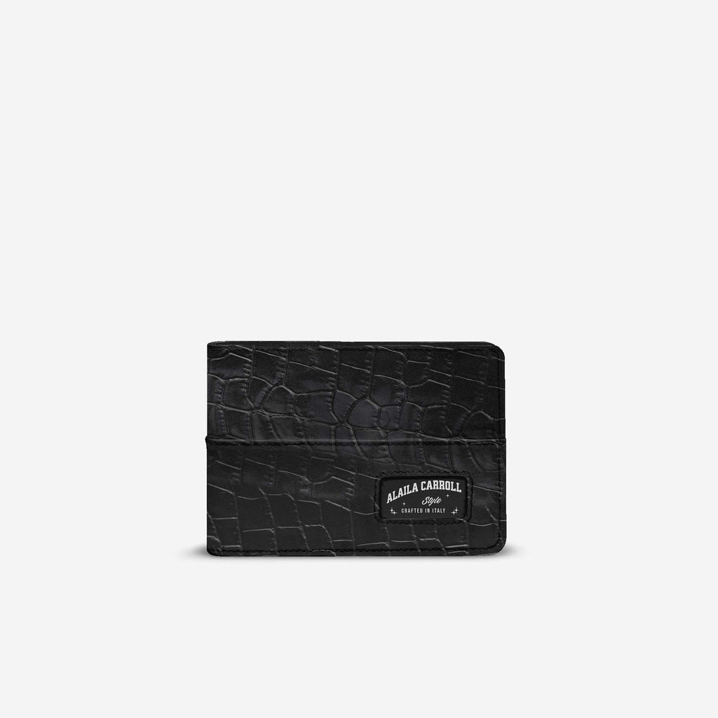 Minimal Designer Luxe Wallet – Black Croc & Ocean Blue