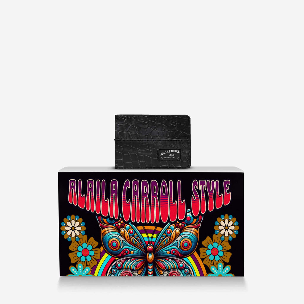 Minimal Designer Luxe Wallet – Black Croc & Ocean Blue