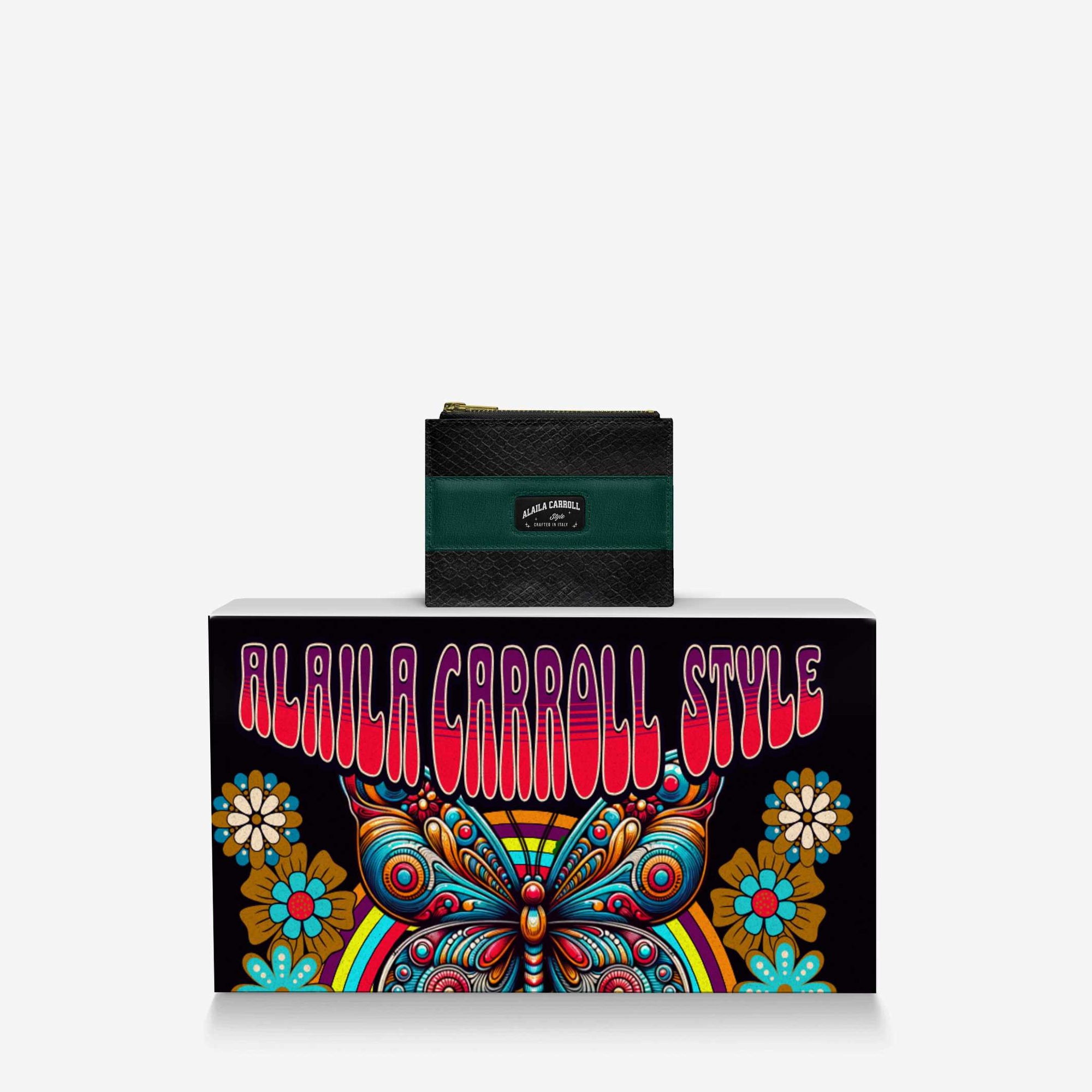 Stripe Zip Designer Luxe Purse – Serpentine Suede & Black Python