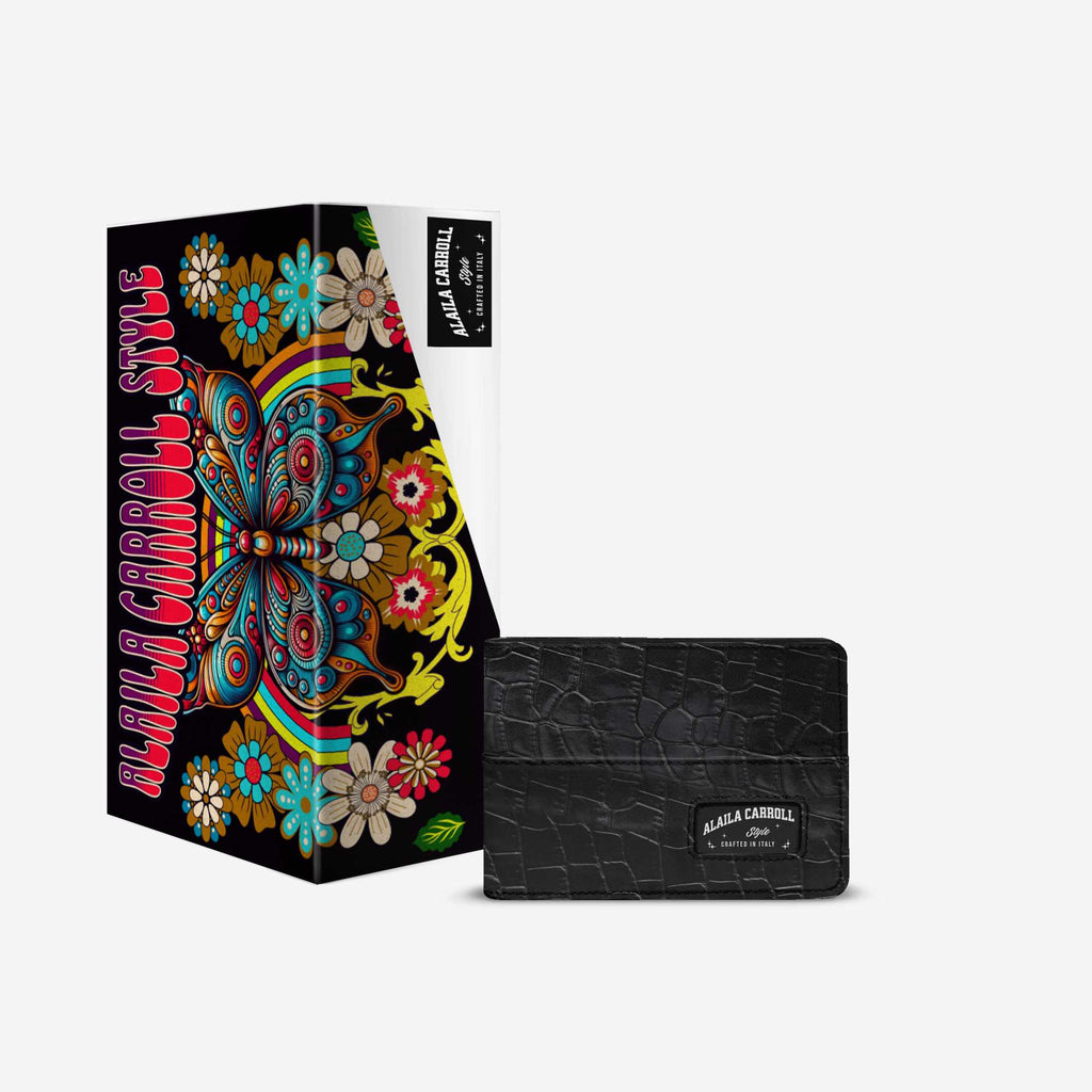 Minimal Designer Luxe Wallet – Black Croc & Ocean Blue