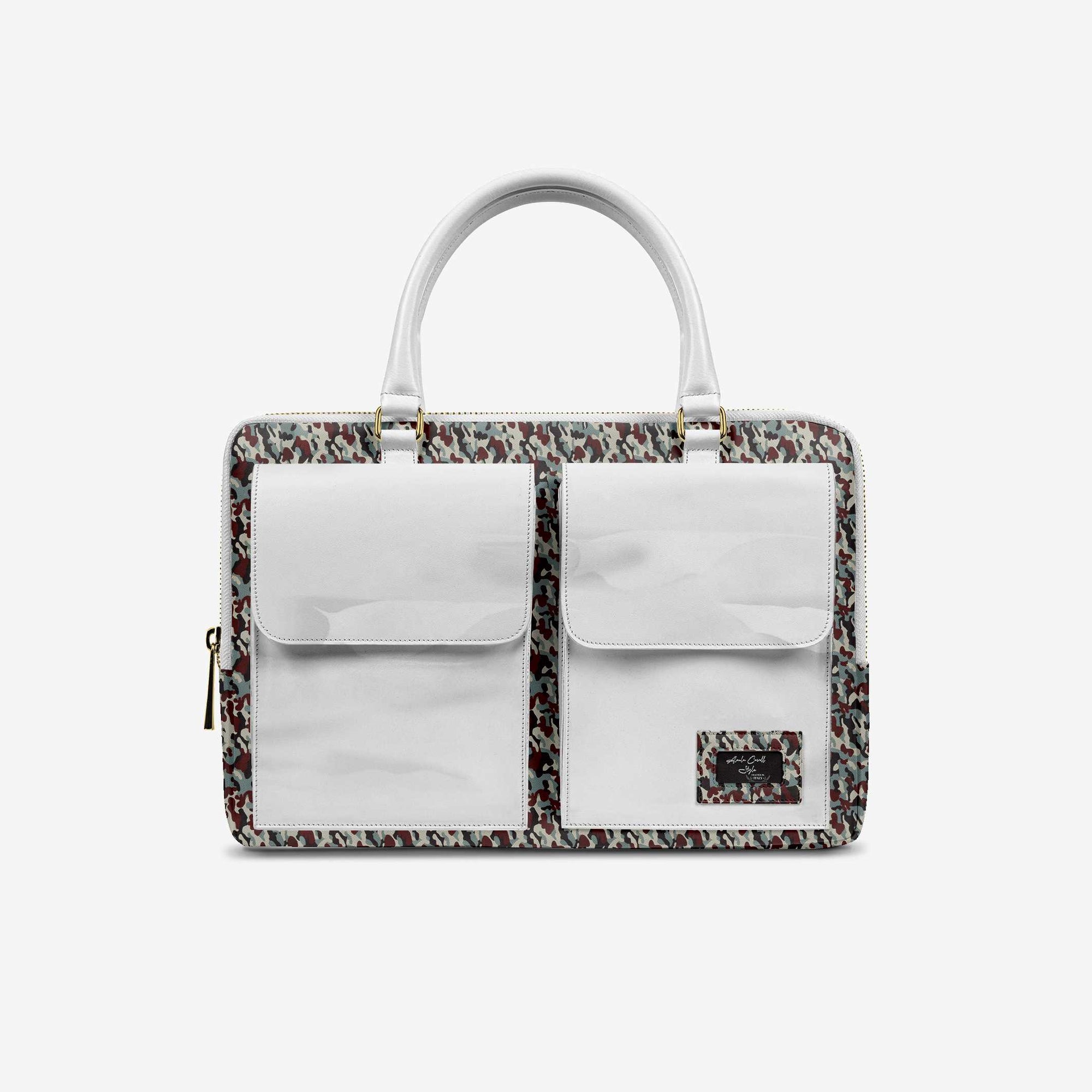 DESIGNER LUXURY DOUBLE POCKET BAG White & Print