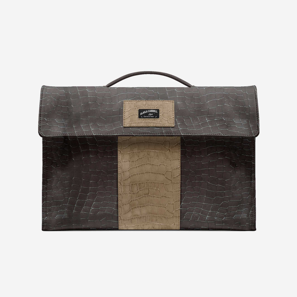 Designer Luxury Classic Work Bag – Brown & Beige Croc