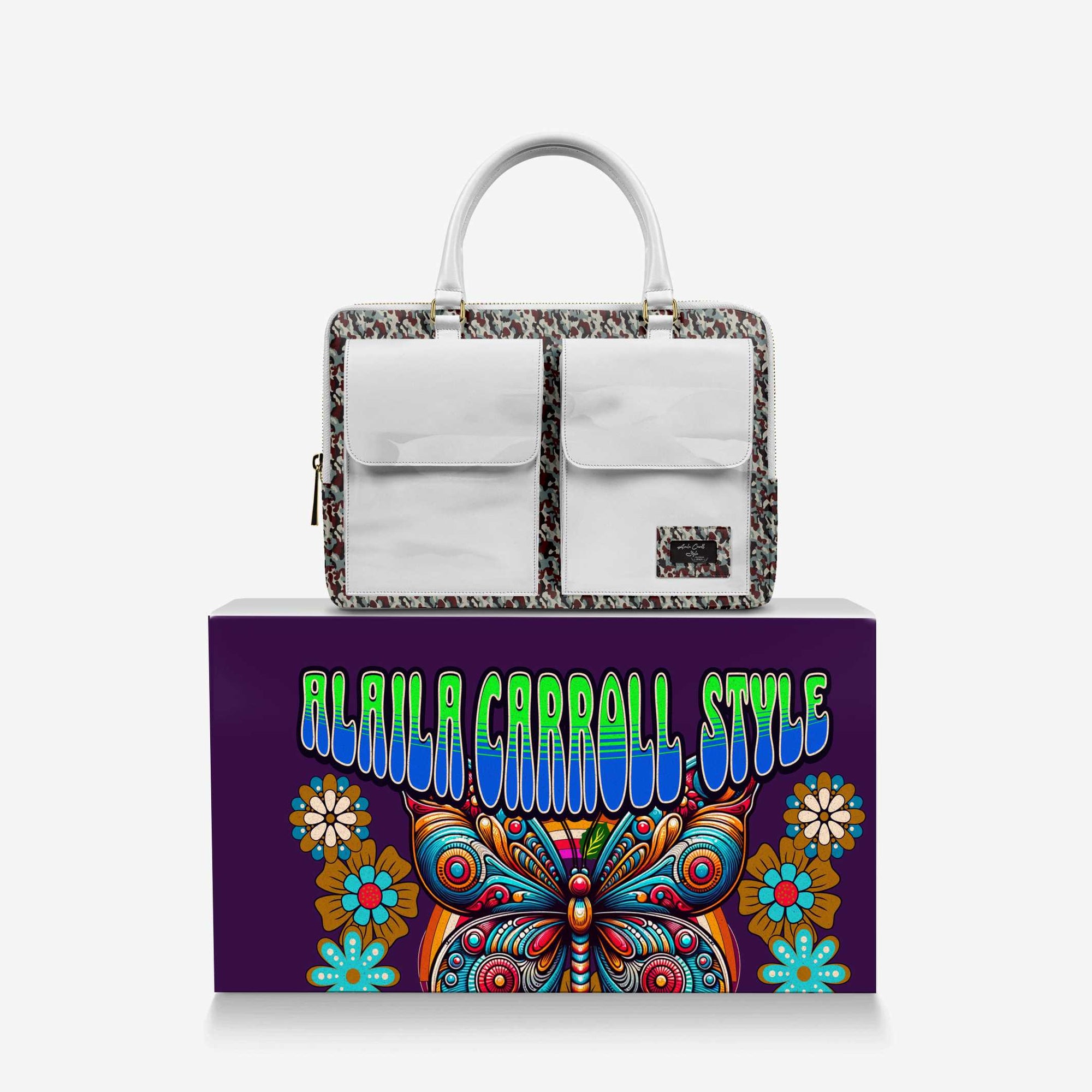 DESIGNER LUXURY DOUBLE POCKET BAG White & Print