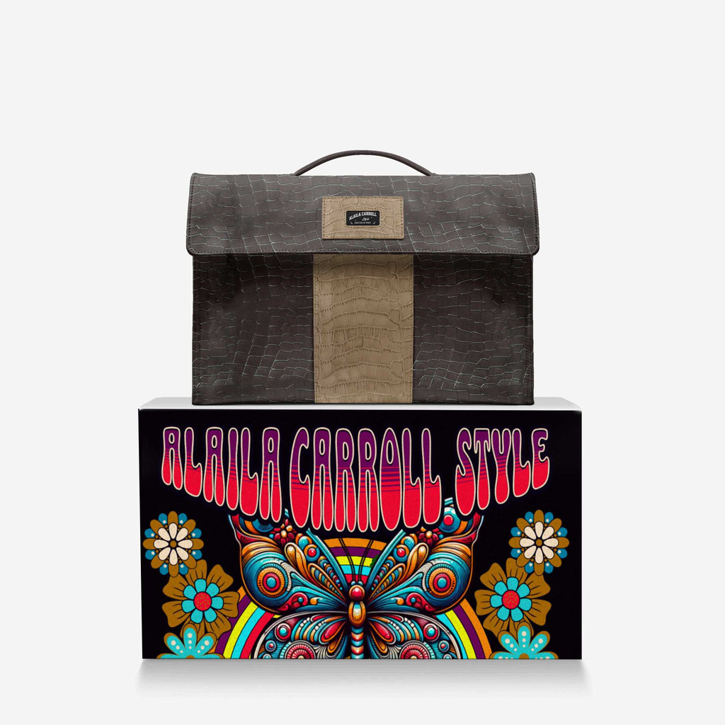 Designer Luxury Classic Work Bag – Brown & Beige Croc