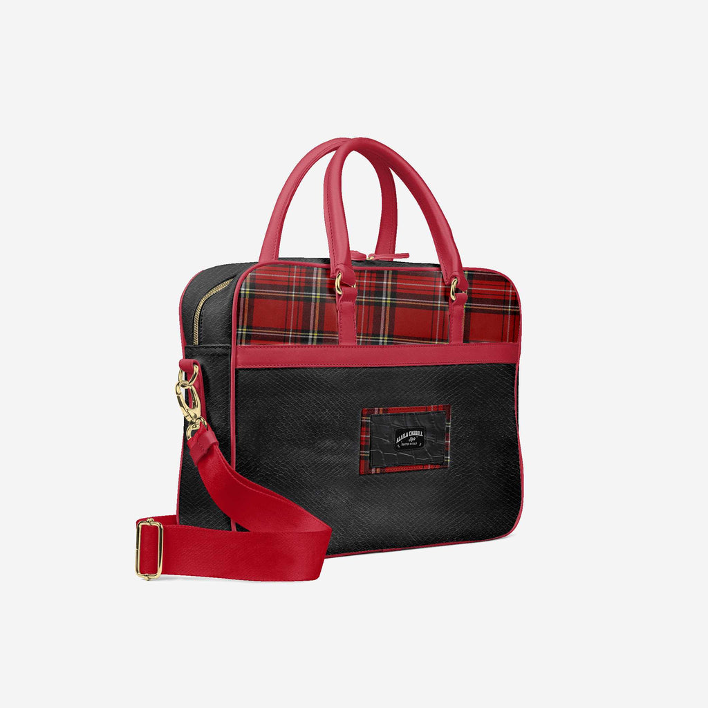 DESIGNER LUXURY URBAN WORK BAG Red Plaid & Black