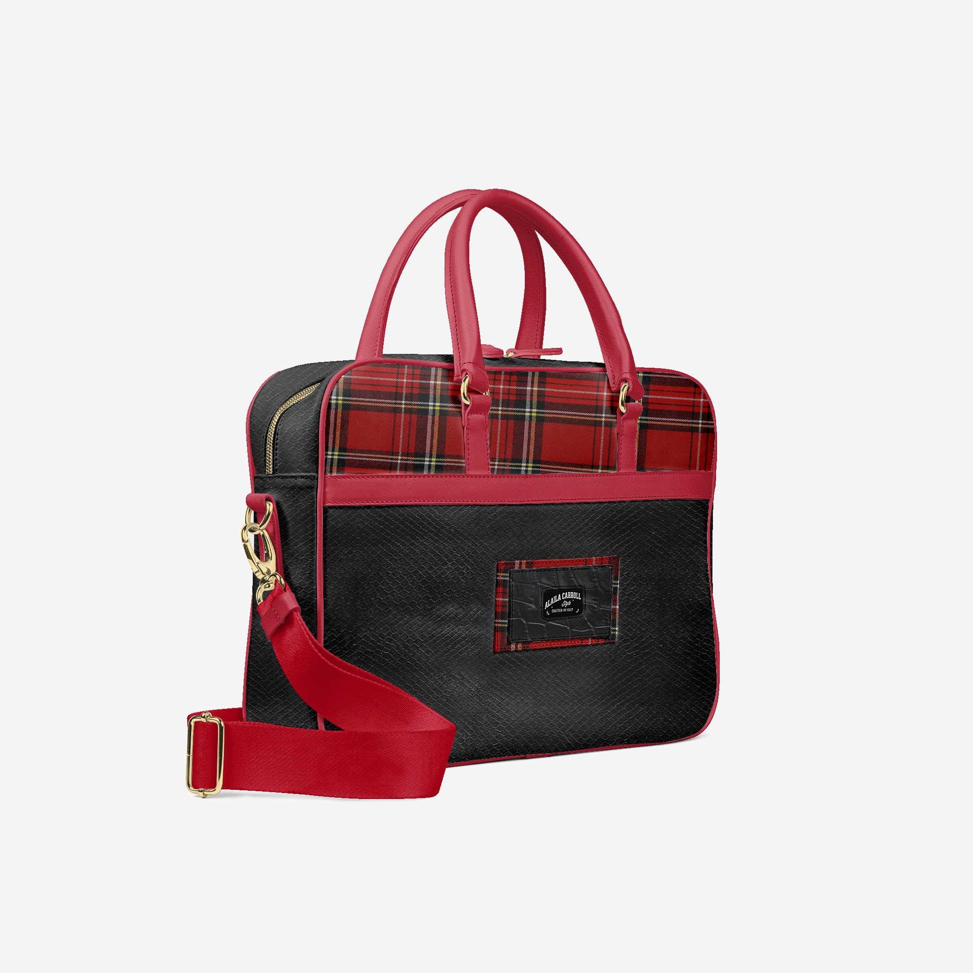 DESIGNER LUXURY URBAN WORK BAG Red Plaid & Black