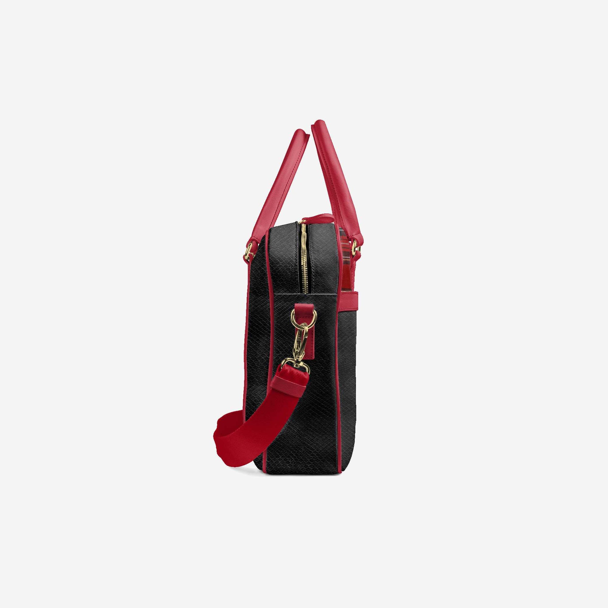 DESIGNER LUXURY URBAN WORK BAG Red Plaid & Black