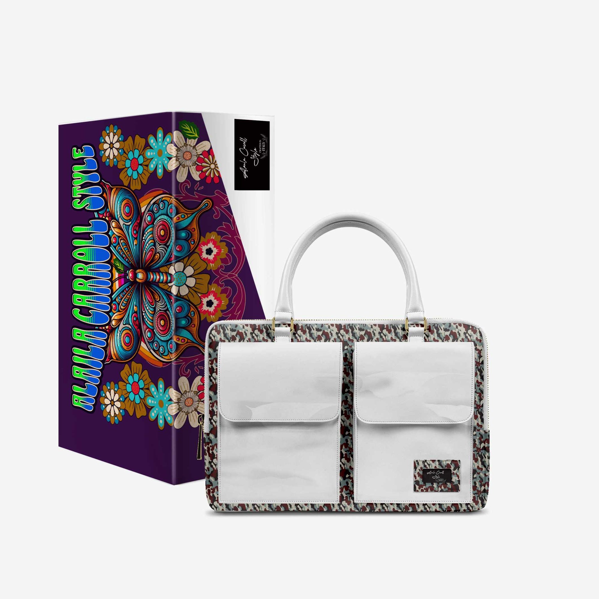 DESIGNER LUXURY DOUBLE POCKET BAG White & Print