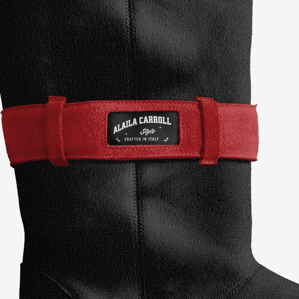 Belted Mid-Boot Red & Black Suede – Cozy Italian Luxury with Bold Style