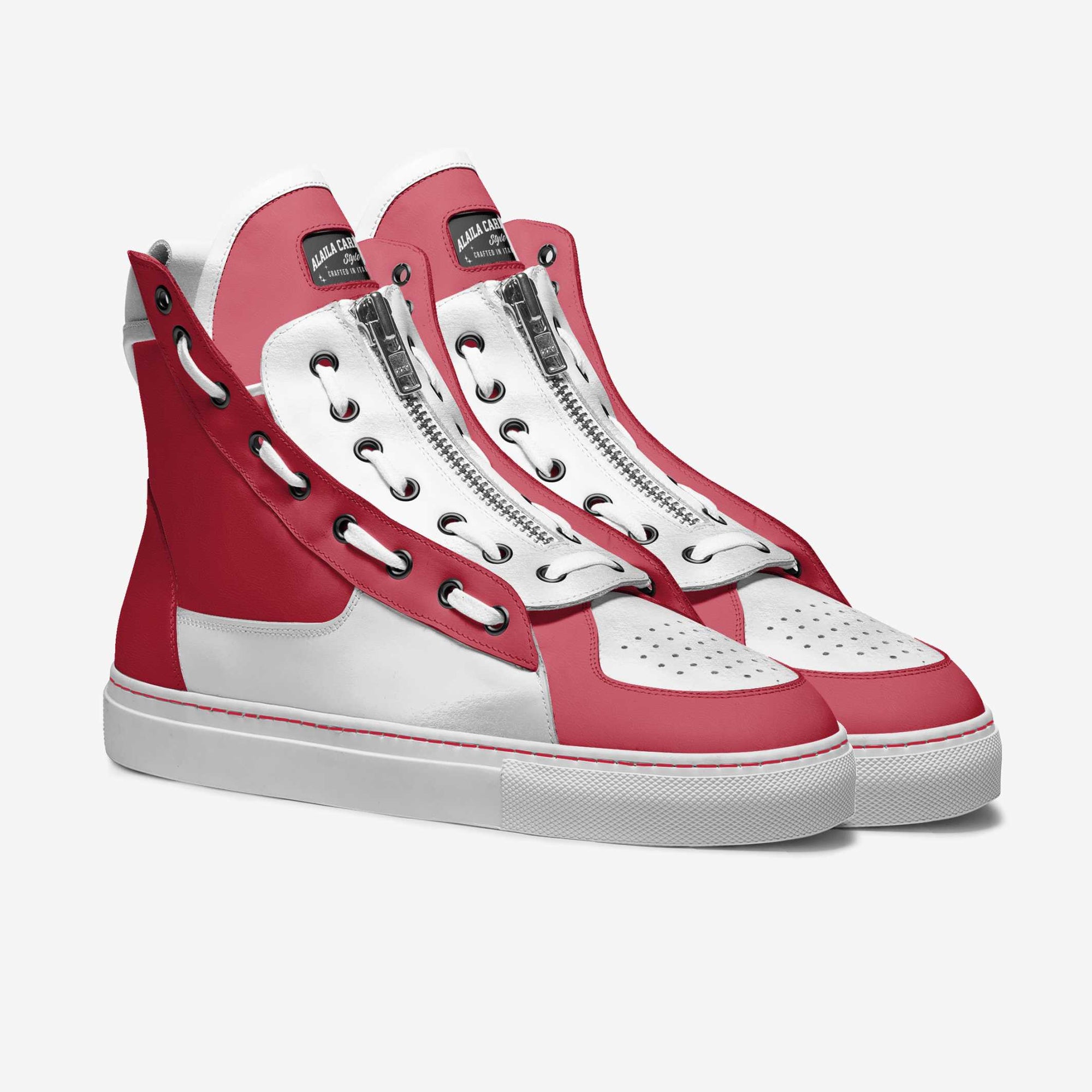 Designer Zipper High-Top Red & White