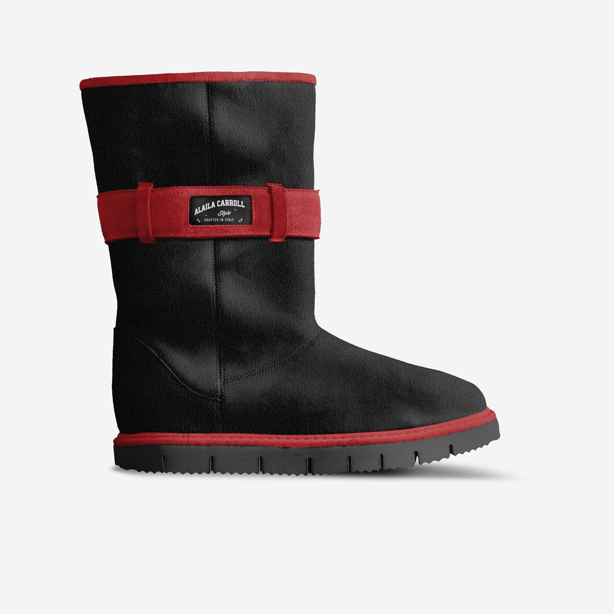 Belted Mid-Boot Red & Black Suede – Cozy Italian Luxury with Bold Style