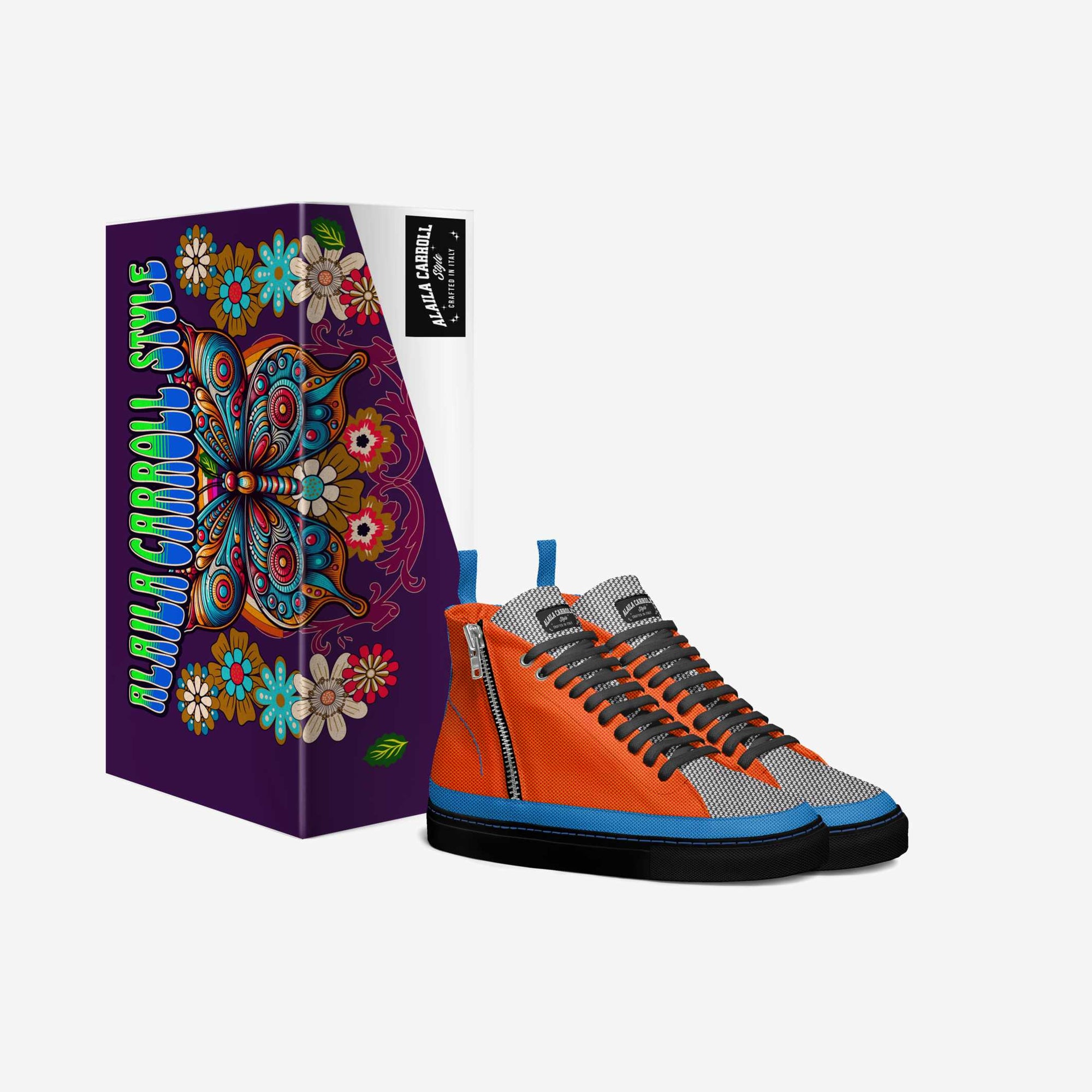 Aerodynamic Luxury Zipper Sneaker Orange, Blue, & Sliver Textile