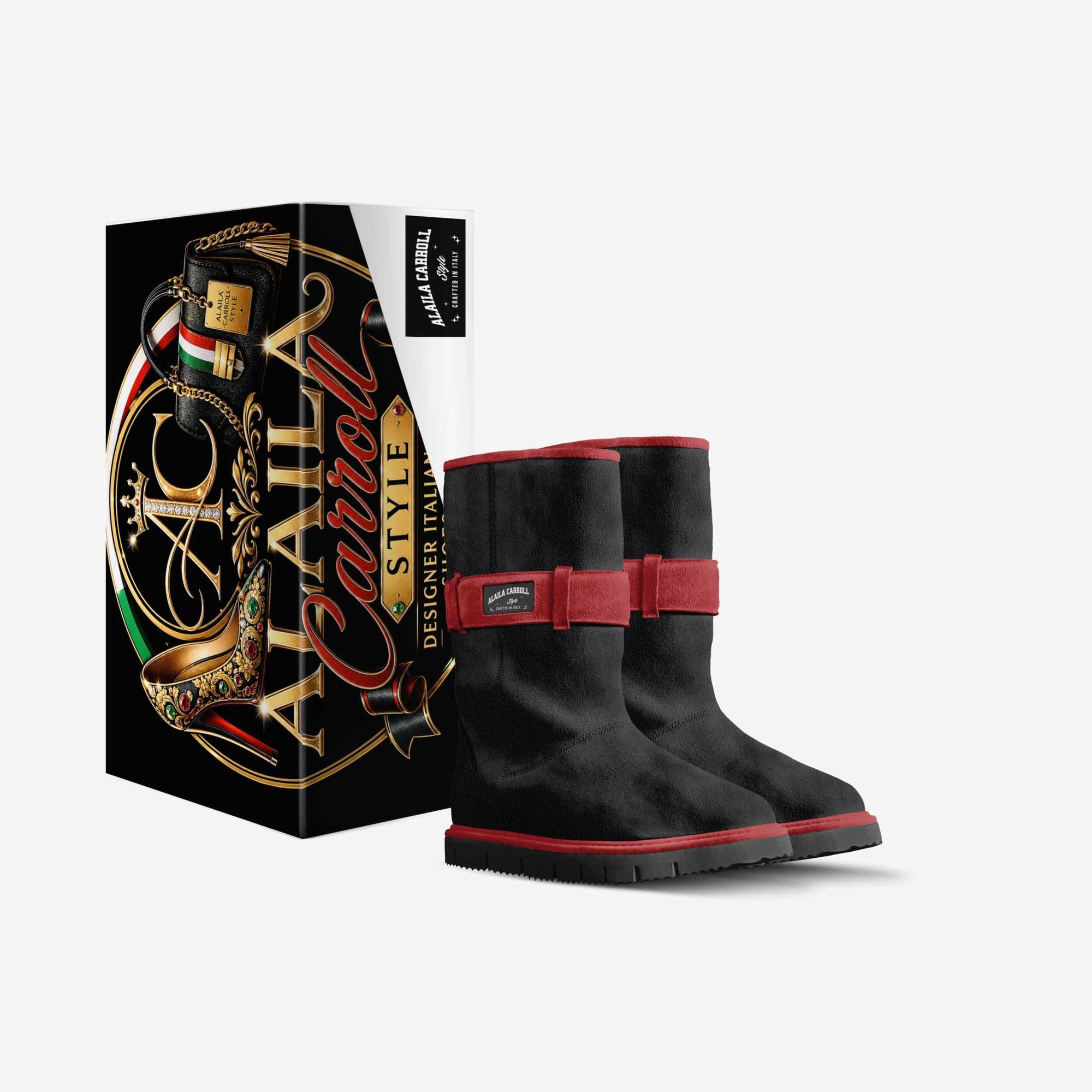 Belted Mid-Boot Red & Black Suede – Cozy Italian Luxury with Bold Style