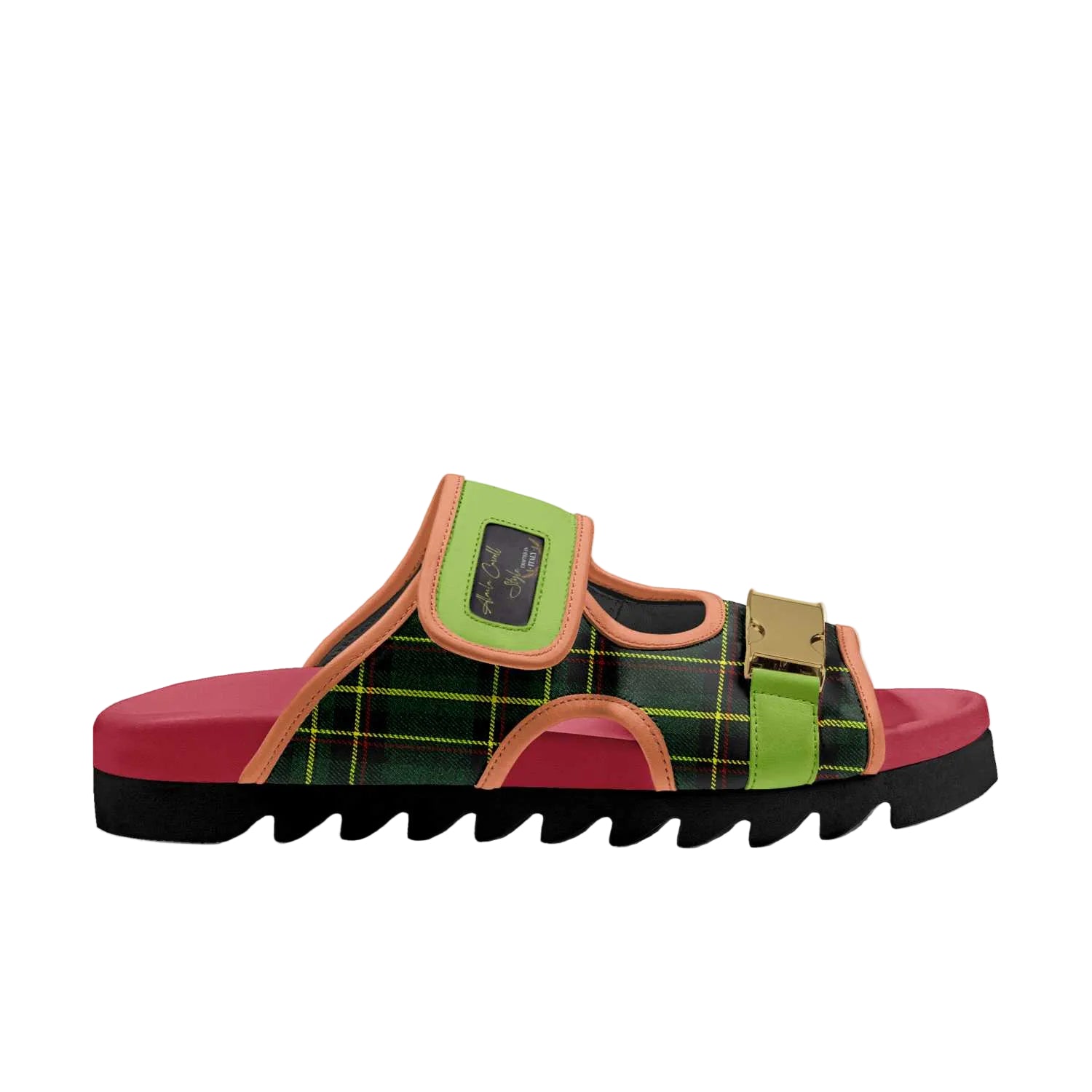Limited-edition luxury sandal by Alaila Carroll Style with green and orange stripes, metal buckle, EVA sole, and handcrafted Italian design.

Alaila Carroll Style sandals, limited edition sandals, luxury designer sandals, Italian handcrafted sandals, green orange sandals, EVA sole sandal, exclusive fashion footwear