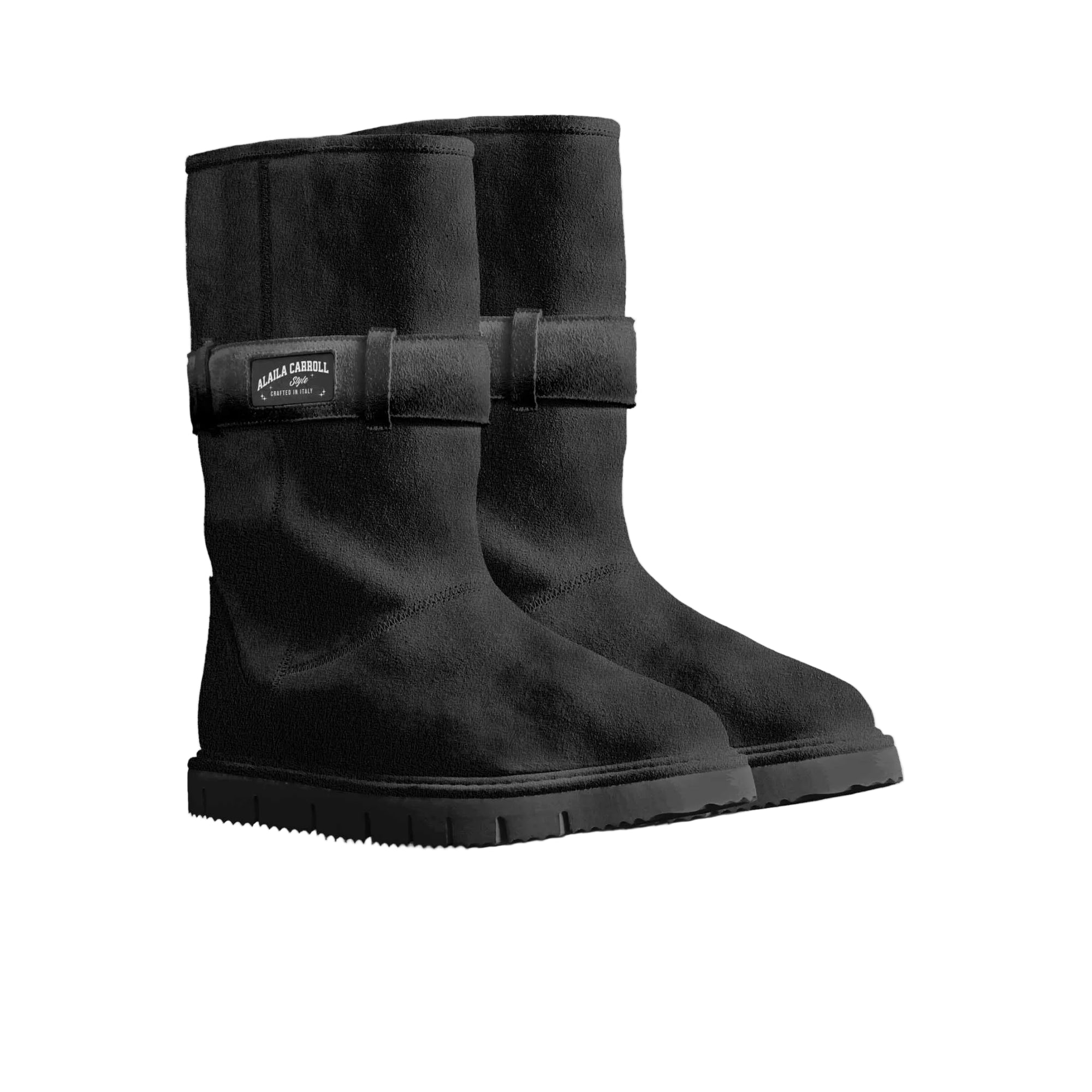 Luxury black mid-boot made from Italian eco-sheepskin with furry lining, comfortable sole, and embossed logo ankle strap for winter-ready style.

black mid boots for women, eco-sheepskin boots, furry winter boots, luxury women’s boots, Italian boots for women, designer mid boots, warm fashion boots, winter designer footwear