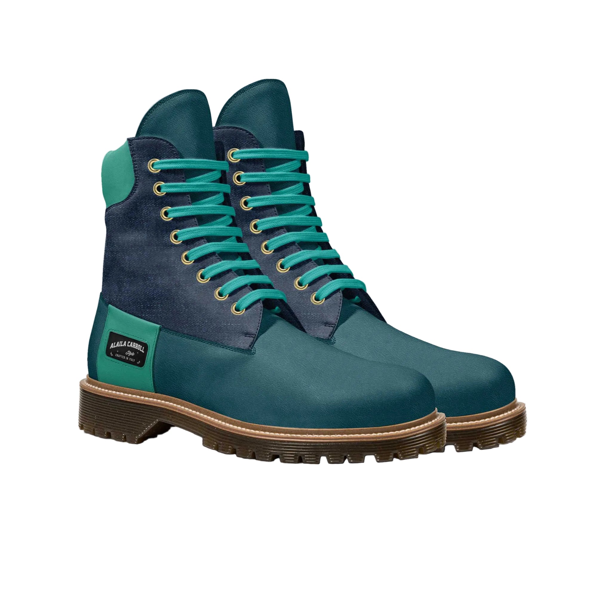 Shop the Classic Street High Boot Premium Jeans, Octane Leather & Aquatic Leather by Alaila Carroll Style. Featuring premium Italian materials, a slip-on design, lightweight rubber sole, and modern streetwear luxury for men and women.