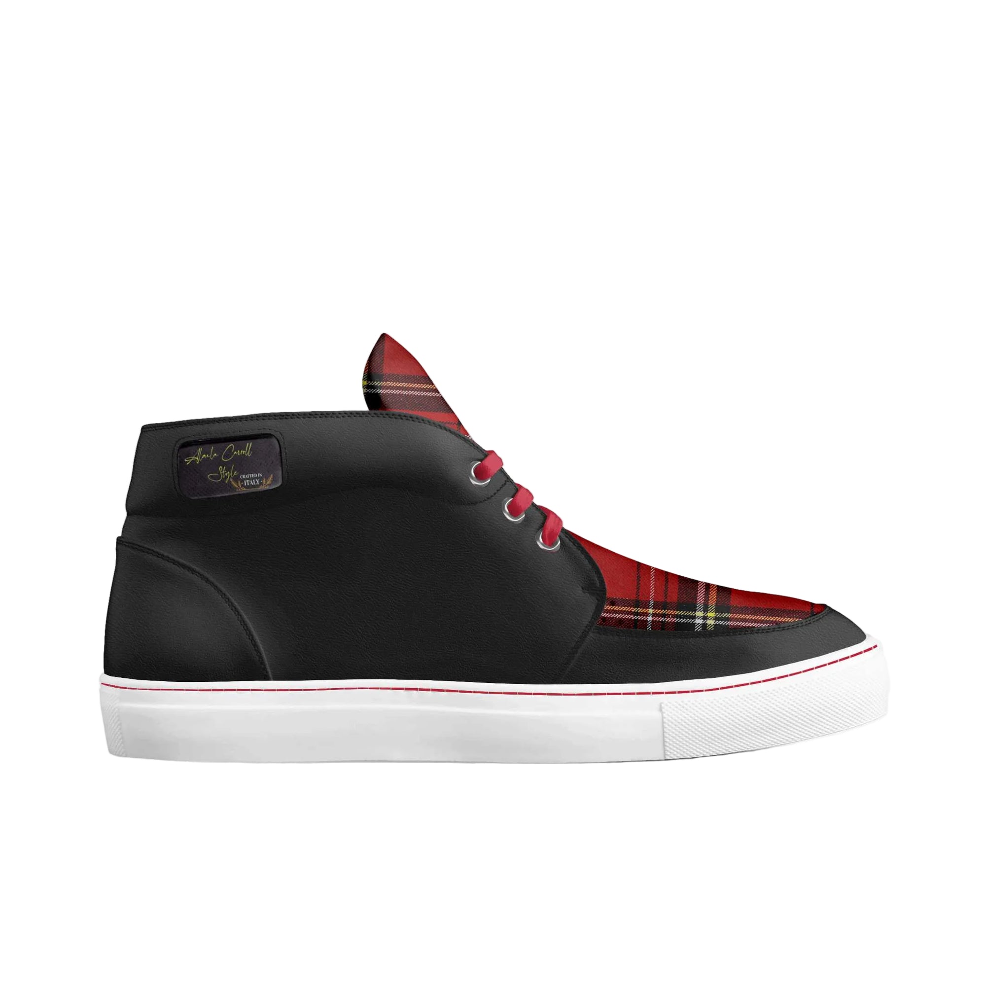 Upgrade your style with the Derby Sneaker Black & Red Plaid by Alaila Carroll Style. Featuring genuine Italian materials, a stitched rubber sole, and classic derby design with modern sneaker comfort. Available in extended sizes.

derby sneaker black red plaid
designer derby sneakers
Italian designer sneakers
black plaid fashion sneakers
luxury casual sneakers
designer streetwear sneakers
plaid sneakers for men and women
derby style sneakers
Alaila Carroll Style shoes
luxury plaid sneakers
unis