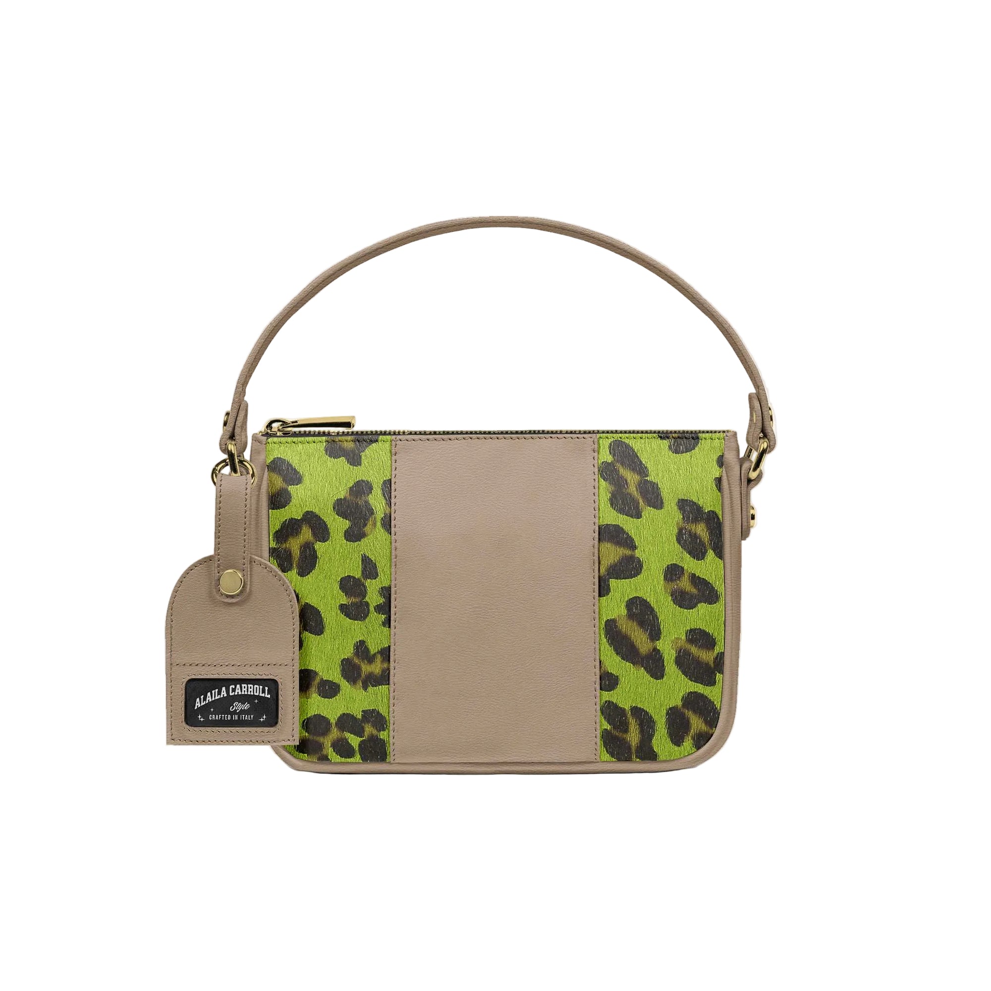 Shop the Designer Luxe Essential Pendant Bag in Jaguar Lime Luxe Hair Print Leather & Mouton by Alaila Carroll Style. A sophisticated luxury handbag with metallic accents, premium lining, and versatile day-to-night style.