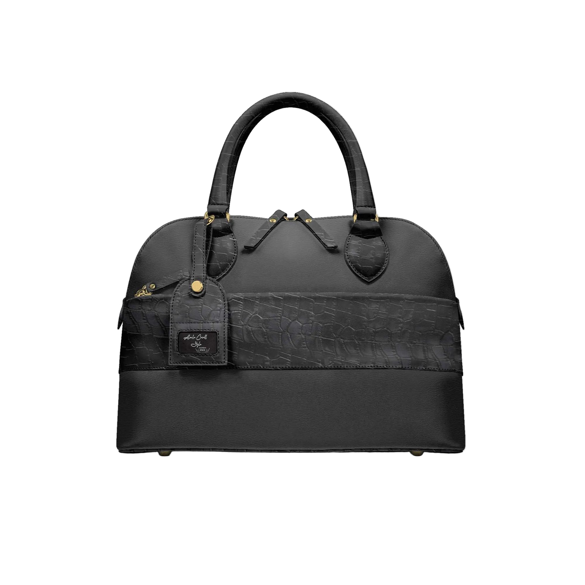 Elevate your style with the Designer Luxury Chic Pendant Bag in black. Features premium Italian-inspired materials, front zipper pocket, removable logo pendant, and versatile day-to-night elegance.