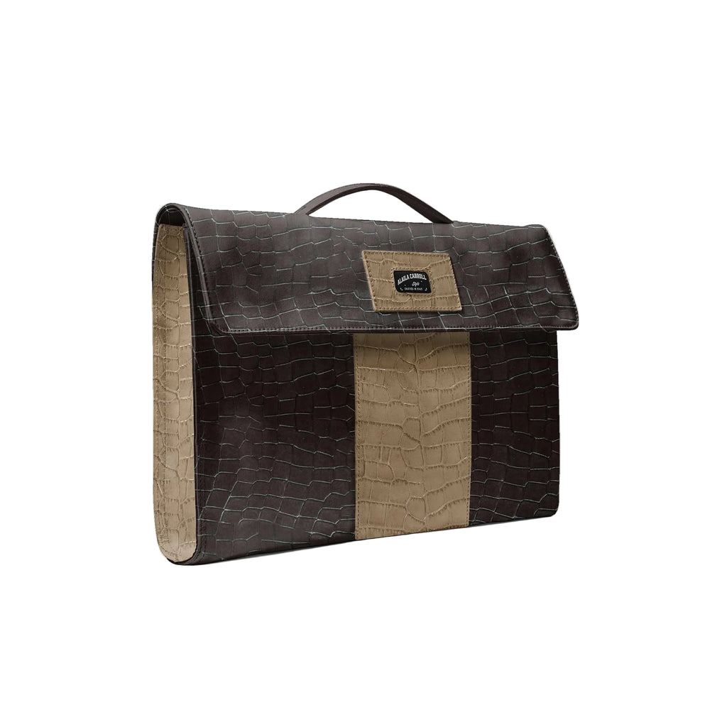 Designer luxury classic work bag in brown and beige croc

Italian leather work bag with structured design and top logo

Luxury professional bag fitting a 16-inch laptop by Alaila Carroll Style