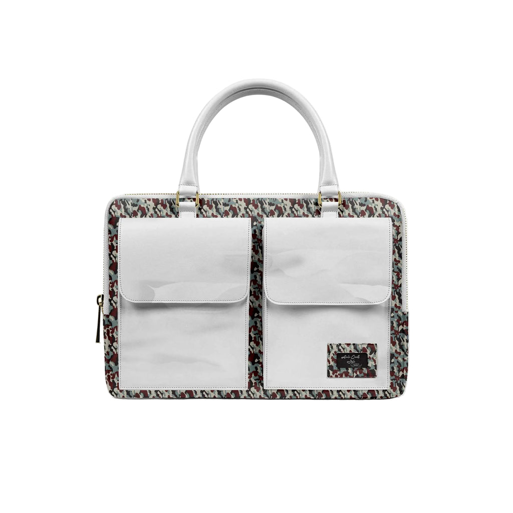 Carry style and function with the Designer Luxury Double Pocket Bag in white & print. Fits up to a 16” laptop, features dual front pockets, premium interior, and refined luxury design

designer work bag, luxury laptop bag, double pocket handbag, white designer bag, fashion work tote, professional handbag, rectangular designer bag, luxury office bag, stylish laptop bag, premium fashion accessories, modern work purse