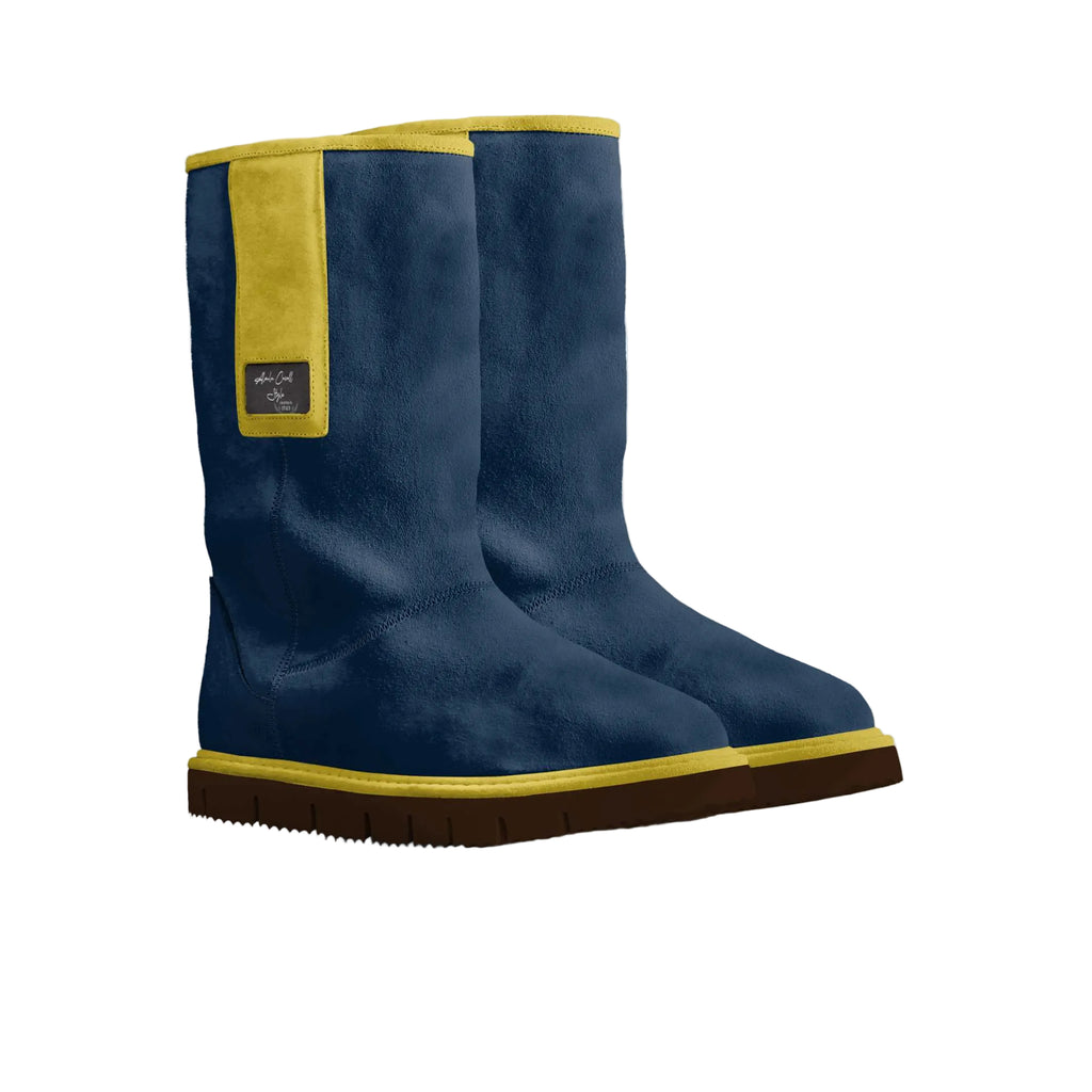 Stay warm and stylish with the Flap Mid-Boot in navy & muster. Crafted from genuine Italian eco-sheepskin with a cushioned sole and embroidered logo patch for everyday luxury comfort.

eco sheepskin boots, women’s mid boots, designer comfort boots, navy winter boots, sustainable footwear, cozy fashion boots, luxury casual boots, embroidered logo boots, stylish women’s boots, premium eco boots