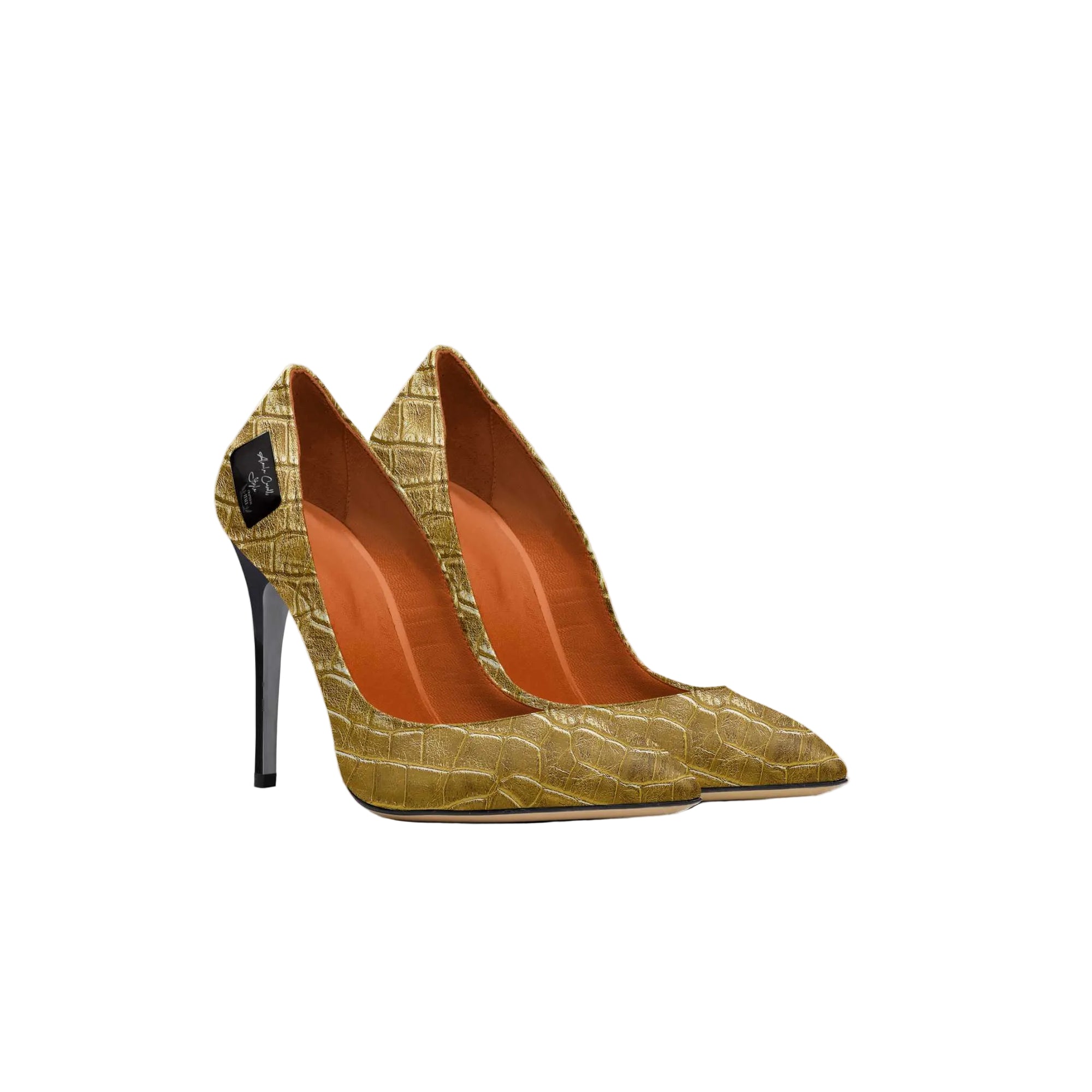 Luxury gold high heel pump crafted in Italy with a sleek toe, slim heel, and logo detail. Perfect for elegant and evening looks.

gold high heel pump, Italian designer heels, luxury women’s shoes, elegant stiletto heels, classic gold pumps, women’s formal heels, Italian made shoes, luxury footwear for women, designer high heels