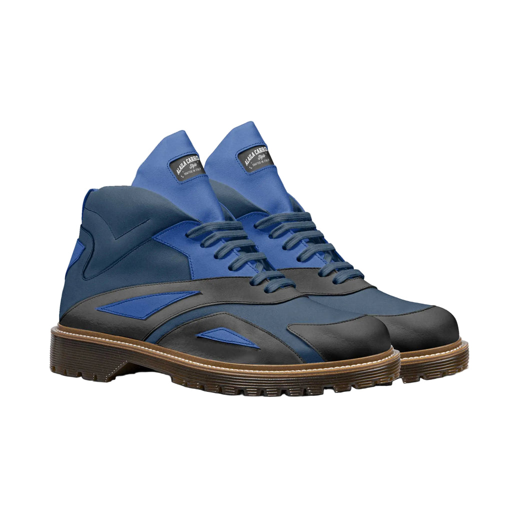 Shop Future Style Boot in navy, royal blue, and black featuring Italian panels, sculpted design, dark brown sole, and logo tongue for bold futuristic style.

futuristic sneakers
designer sneaker boots
luxury high top sneakers
italian material sneakers
fashion sneakers for men
fashion sneakers for women
modern streetwear shoes
statement sneakers
creative design sneakers
urban fashion footwear