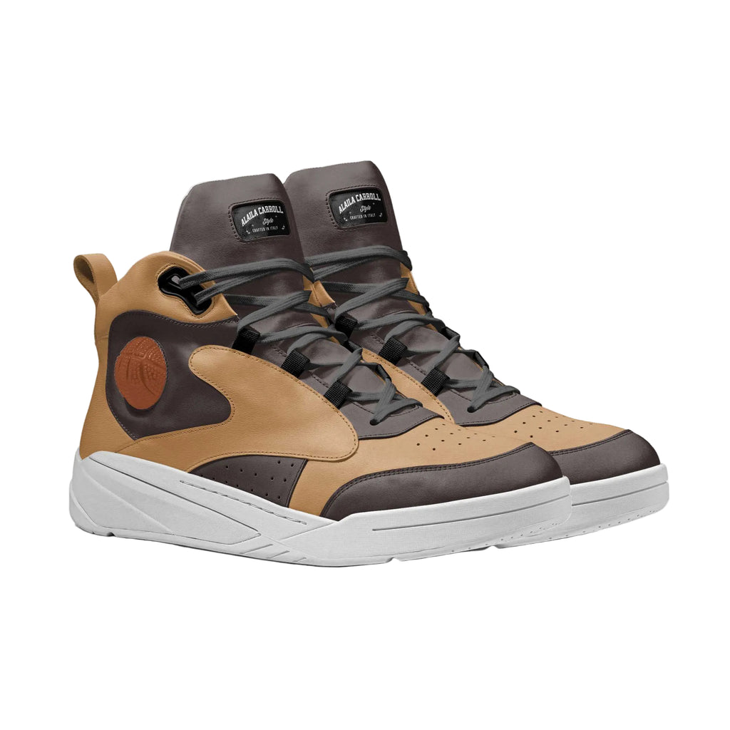 Shop Futuristic Sport High Top Tan & Brown sneakers with rubber basketball detail, perforated overlays, lace-up design, and Vibram sole for performance style.

futuristic sneakers
basketball style sneakers
high top sneakers for men
designer athletic shoes
streetwear sneakers
sporty fashion shoes
vibram sole sneakers
urban basketball sneakers
tan brown sneakers
statement sneakers