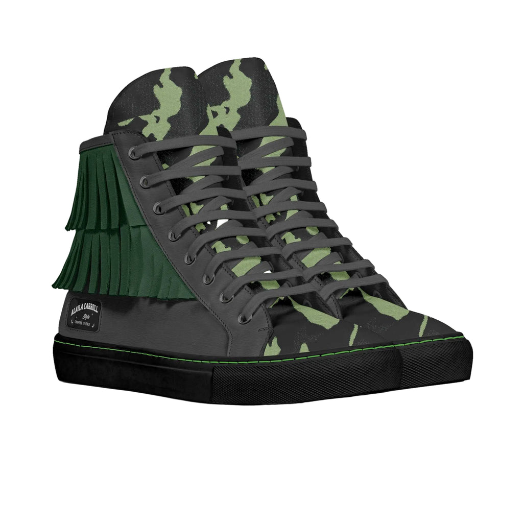 High-top fringe sneaker green camo black

Luxury Italian fringe sneakers by Alaila Carroll Style

Big size statement high-top sneakers
