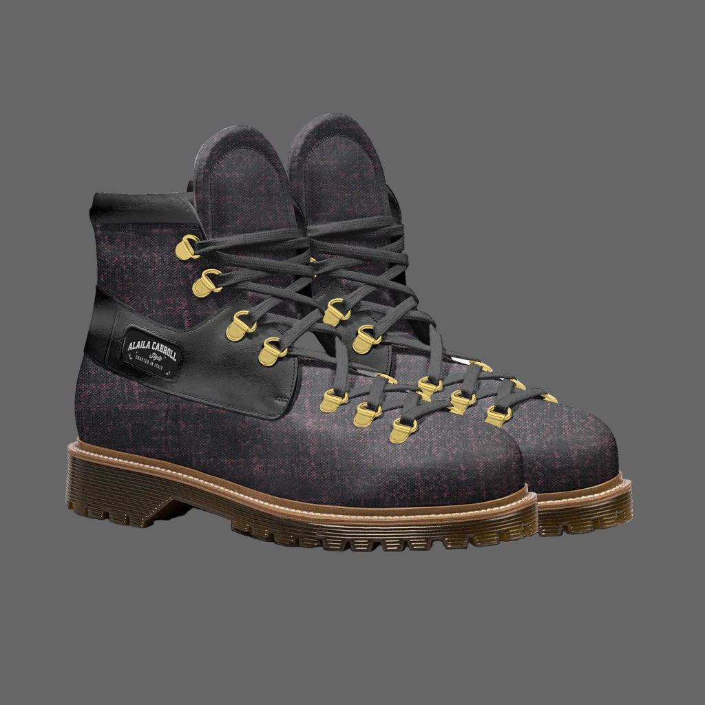 Red street ankle boot with metallic hook laces, padded collar, dark sole and logo window. Italian-crafted unisex designer footwear.

street ankle boots, red designer boots, unisex fashion boots, Italian footwear, lace-up ankle boots, urban boots, padded collar boots, luxury street shoes