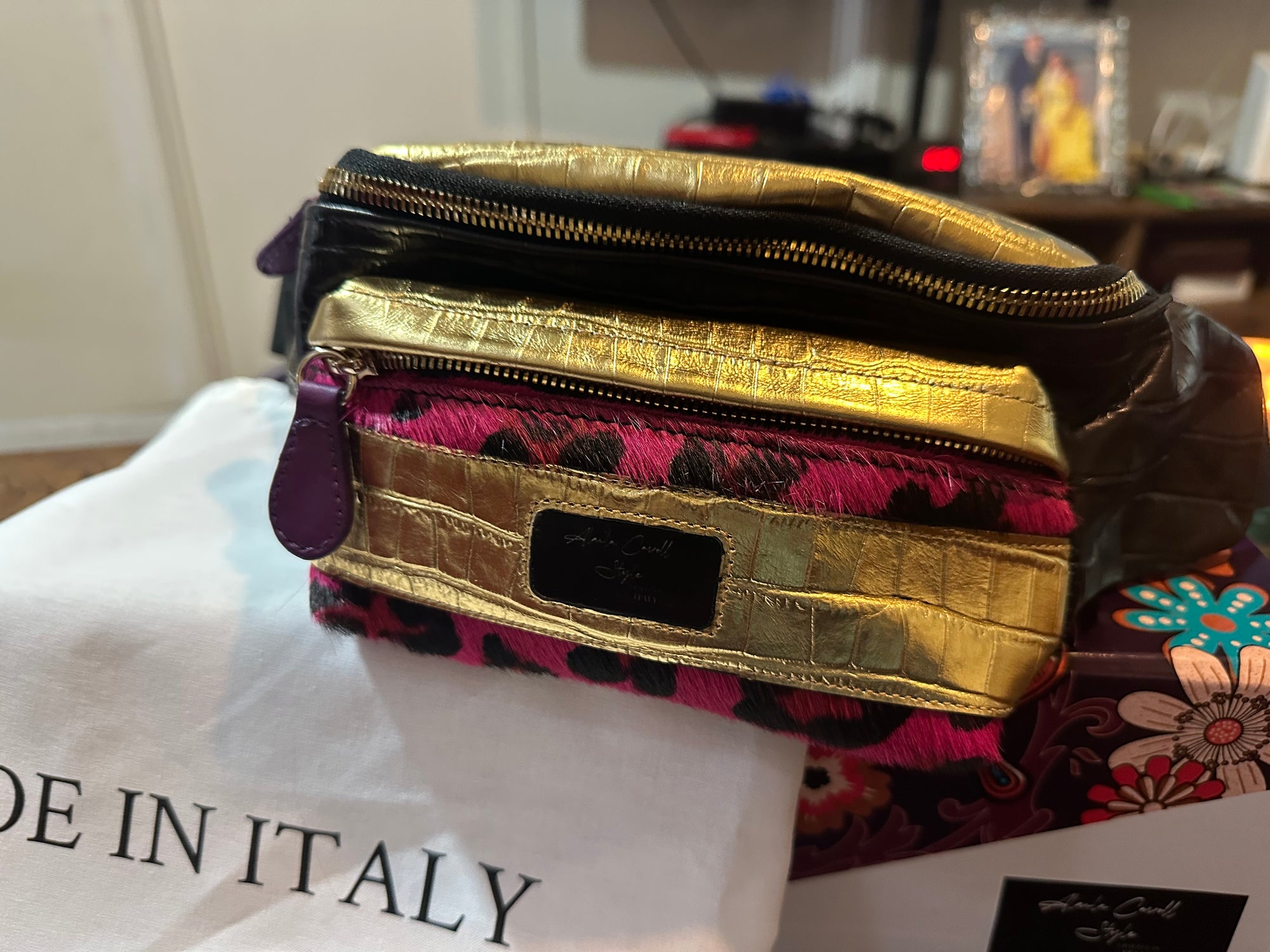 DESIGNER LUXE MULTI-POCKET BELT BAG Black, Purple, & Gold