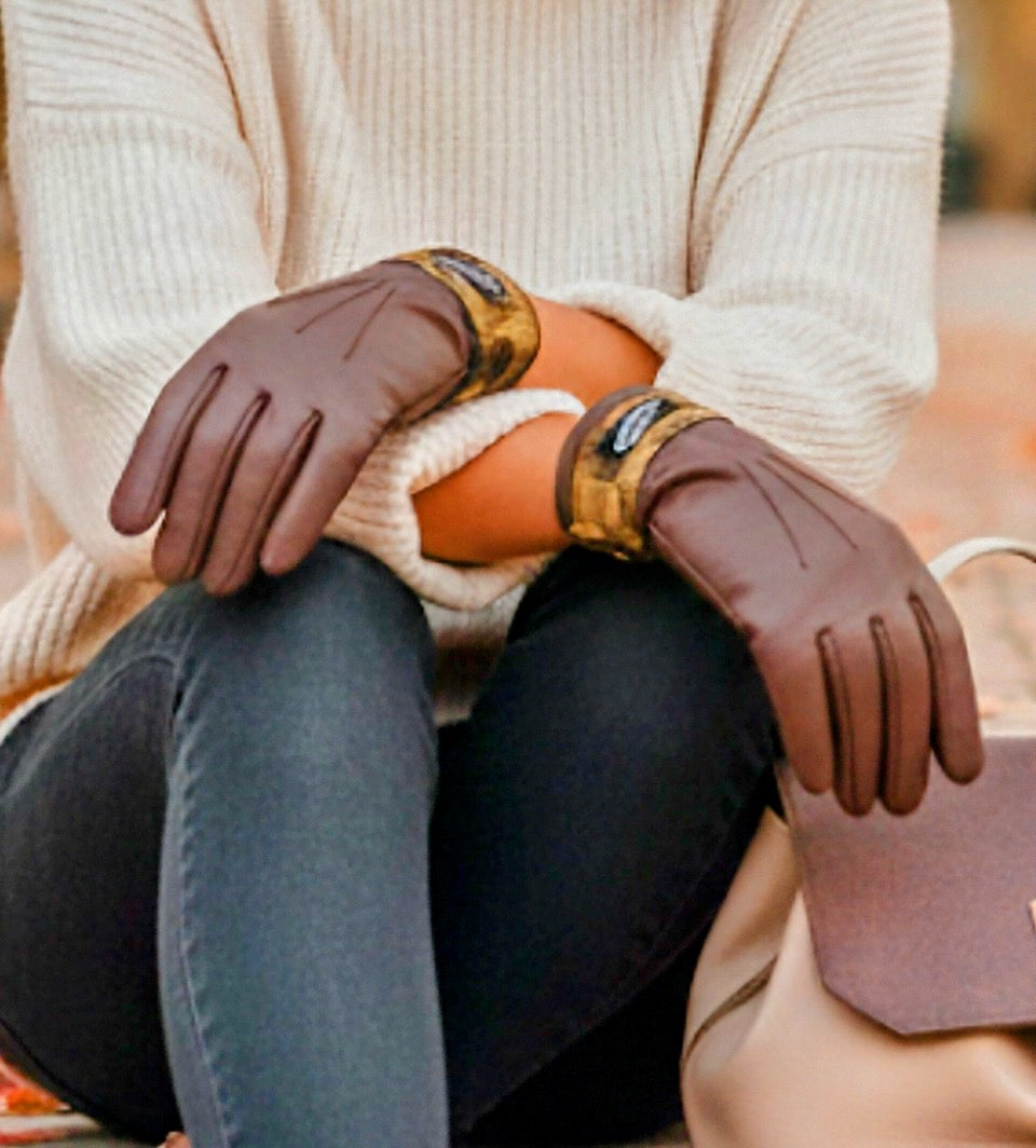 DESIGNER LUXE FASHION GLOVES Brown, Gold, & Leopard