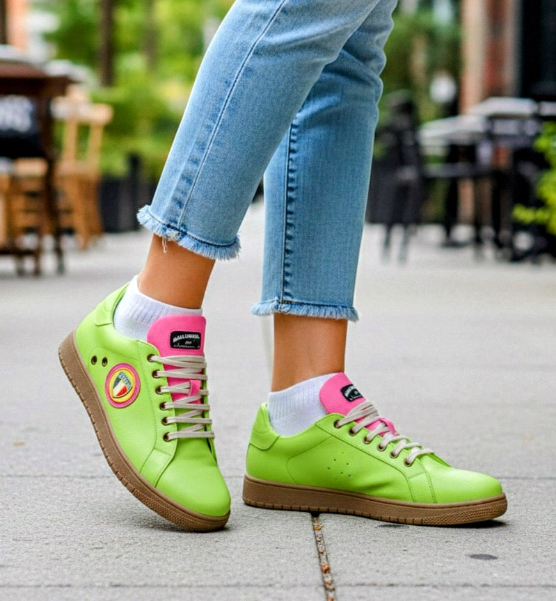 ECO VINTAGE LOW TOP SNEAKER – GREEN & PINK