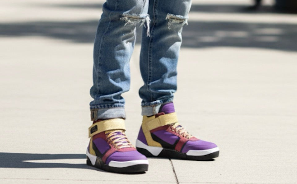Fashion Strap High Top Purple, Gold, Maroon, White & Black | Futuristic Designer Sneaker