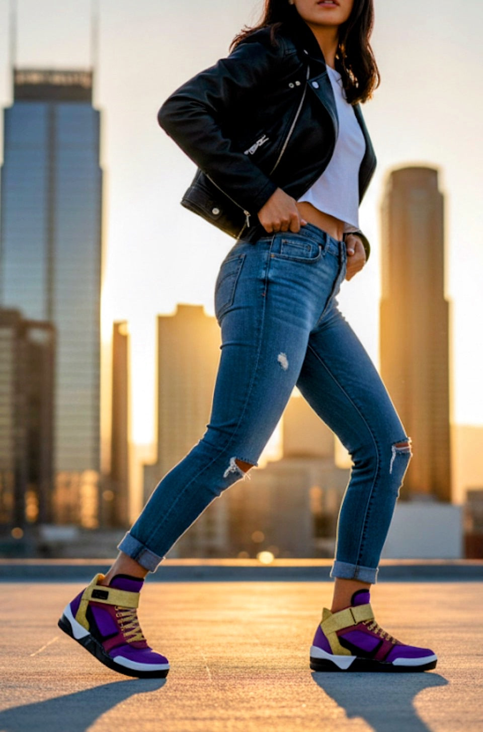 Fashion Strap High Top Purple, Gold, Maroon, White & Black | Futuristic Designer Sneaker