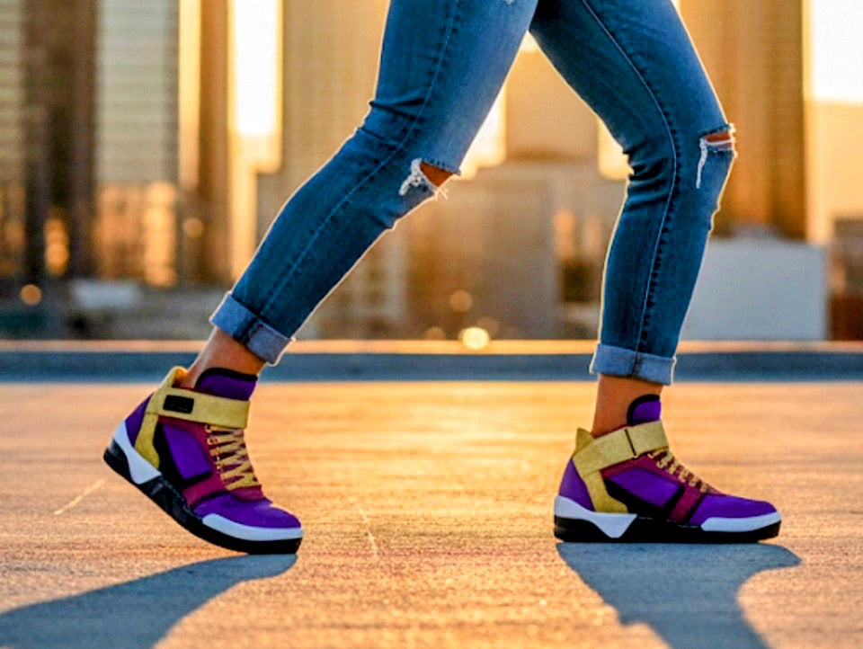Fashion Strap High Top Purple, Gold, Maroon, White & Black | Futuristic Designer Sneaker