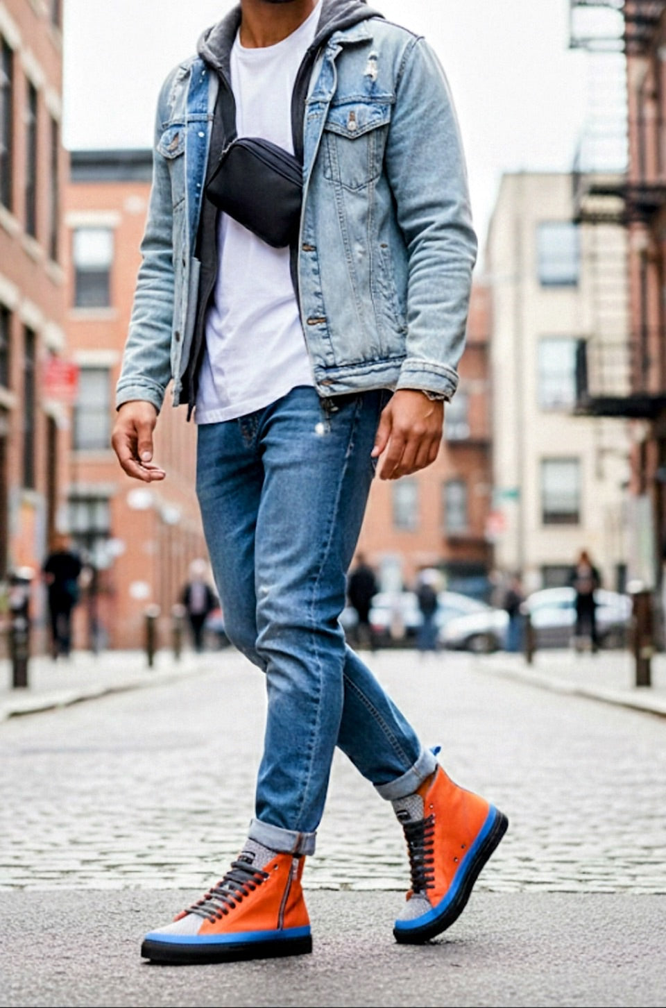 Aerodynamic Luxury Zipper Sneaker Orange, Blue, & Sliver Textile