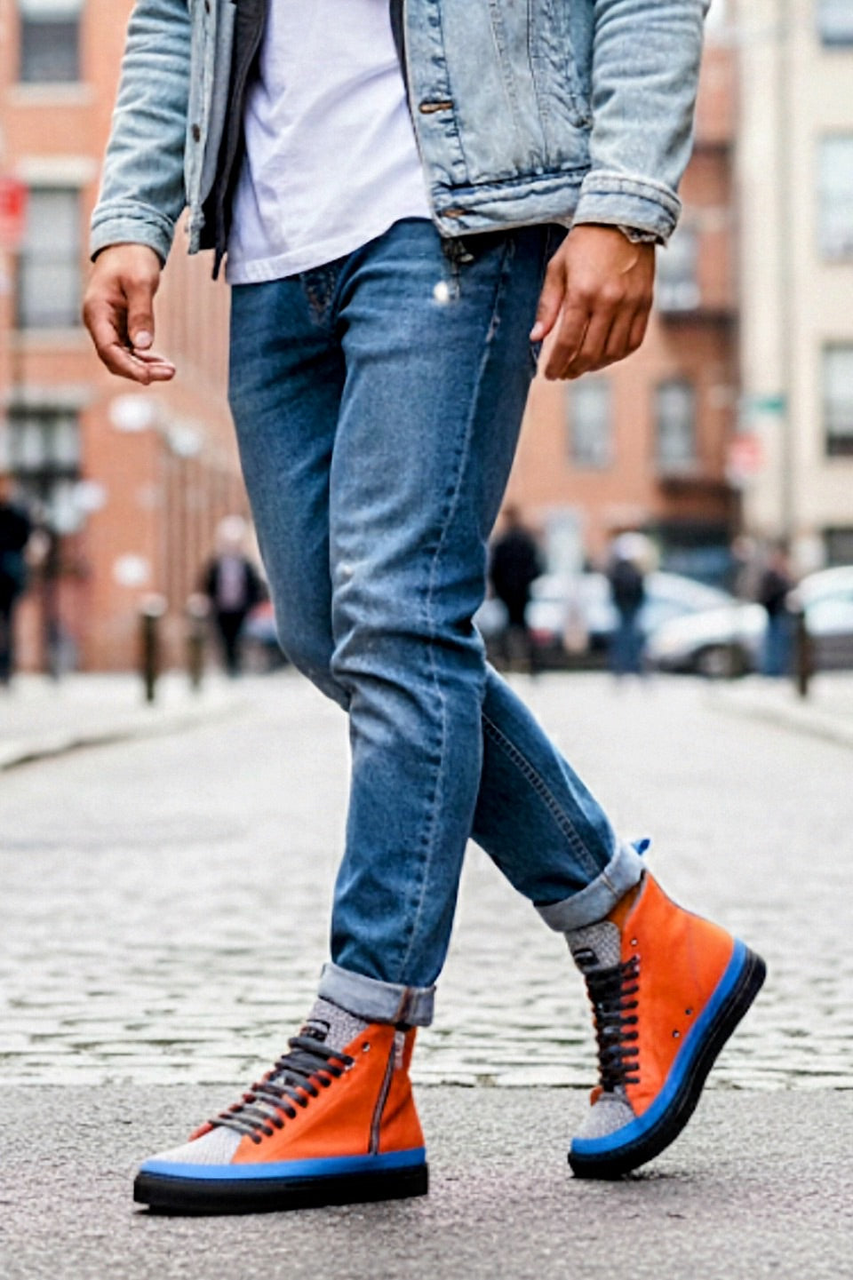 Aerodynamic Luxury Zipper Sneaker Orange, Blue, & Sliver Textile