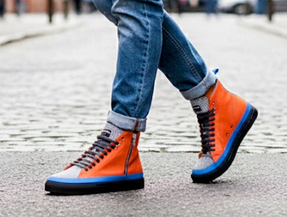 Aerodynamic Luxury Zipper Sneaker Orange, Blue, & Sliver Textile