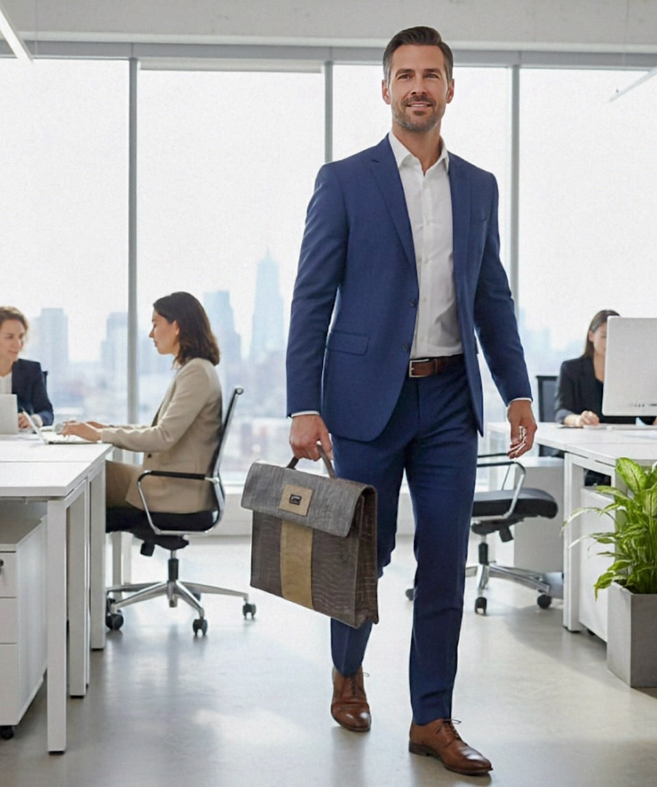 Designer Luxury Classic Work Bag – Brown & Beige Croc