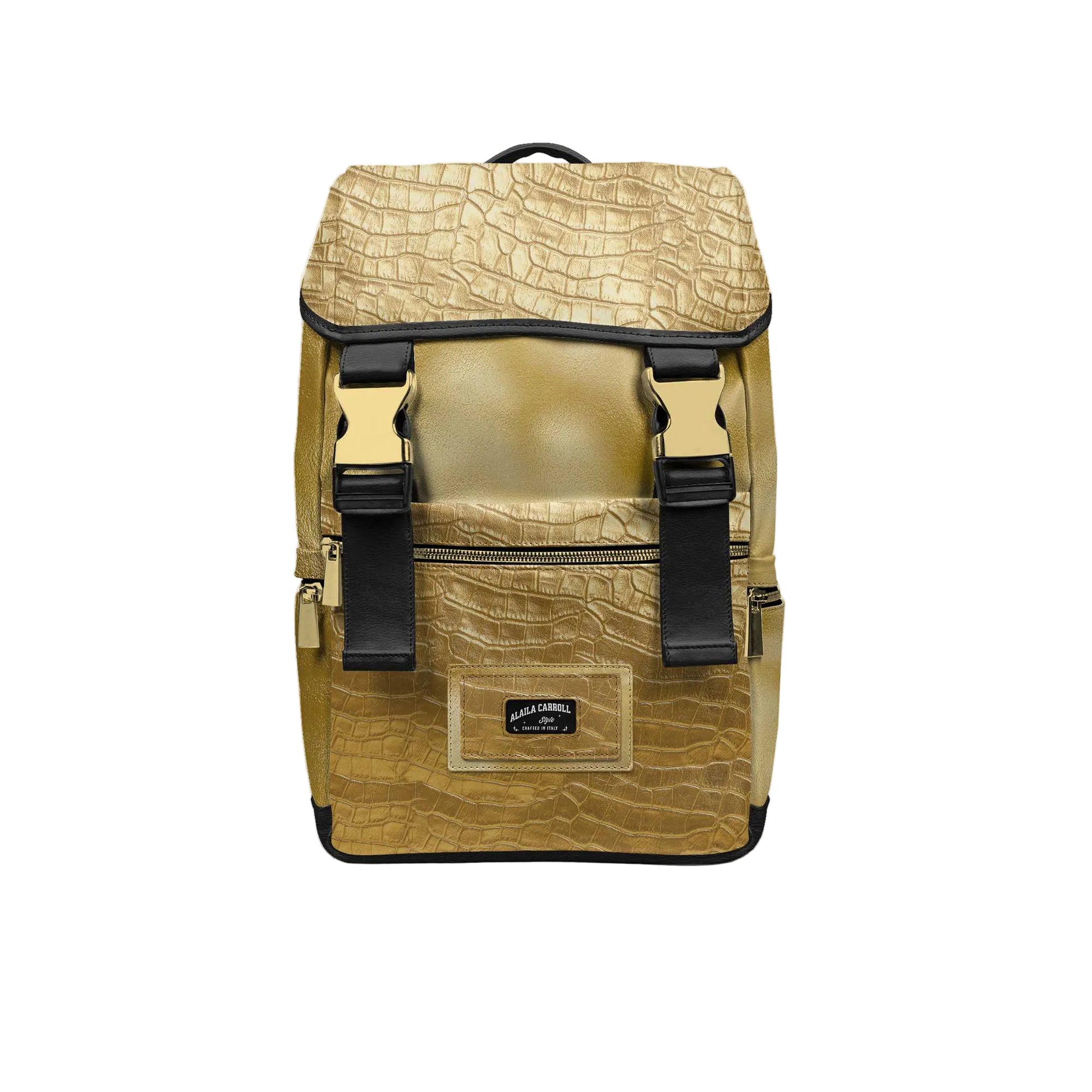 Gold modern luxury backpack

Designer travel backpack gold

Alaila Carroll Style travel luxe backpack
