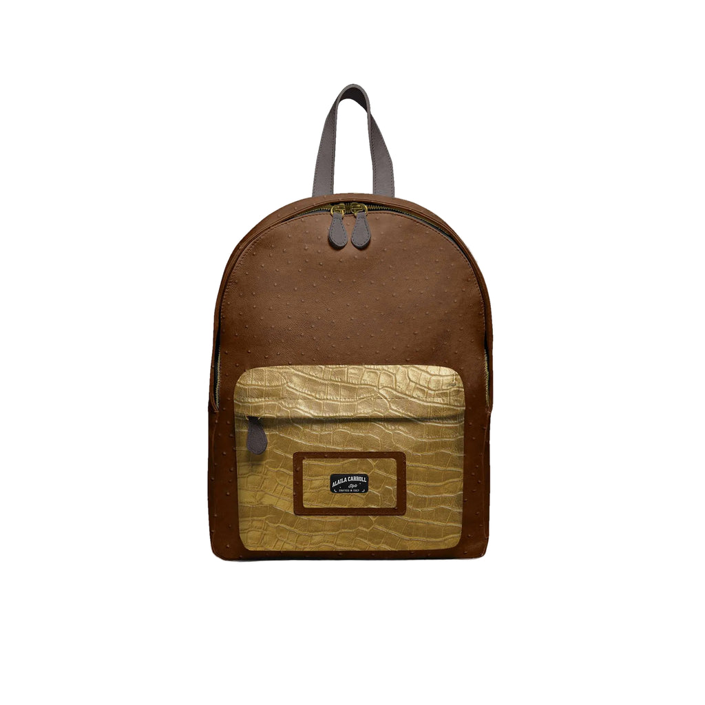 Shop the Minimal Luxe Backpack in Ostrich Brown & Gold. A modern luxury backpack crafted from premium materials, fits a 13" laptop, ideal for work and travel.

Ostrich Brown and gold luxury backpack

Minimal designer backpack for work

Luxury backpack with front logo pocket

Luxury backpack, designer backpack, brown gold backpack, minimalist luxury bag, work travel backpack, urban designer accessories