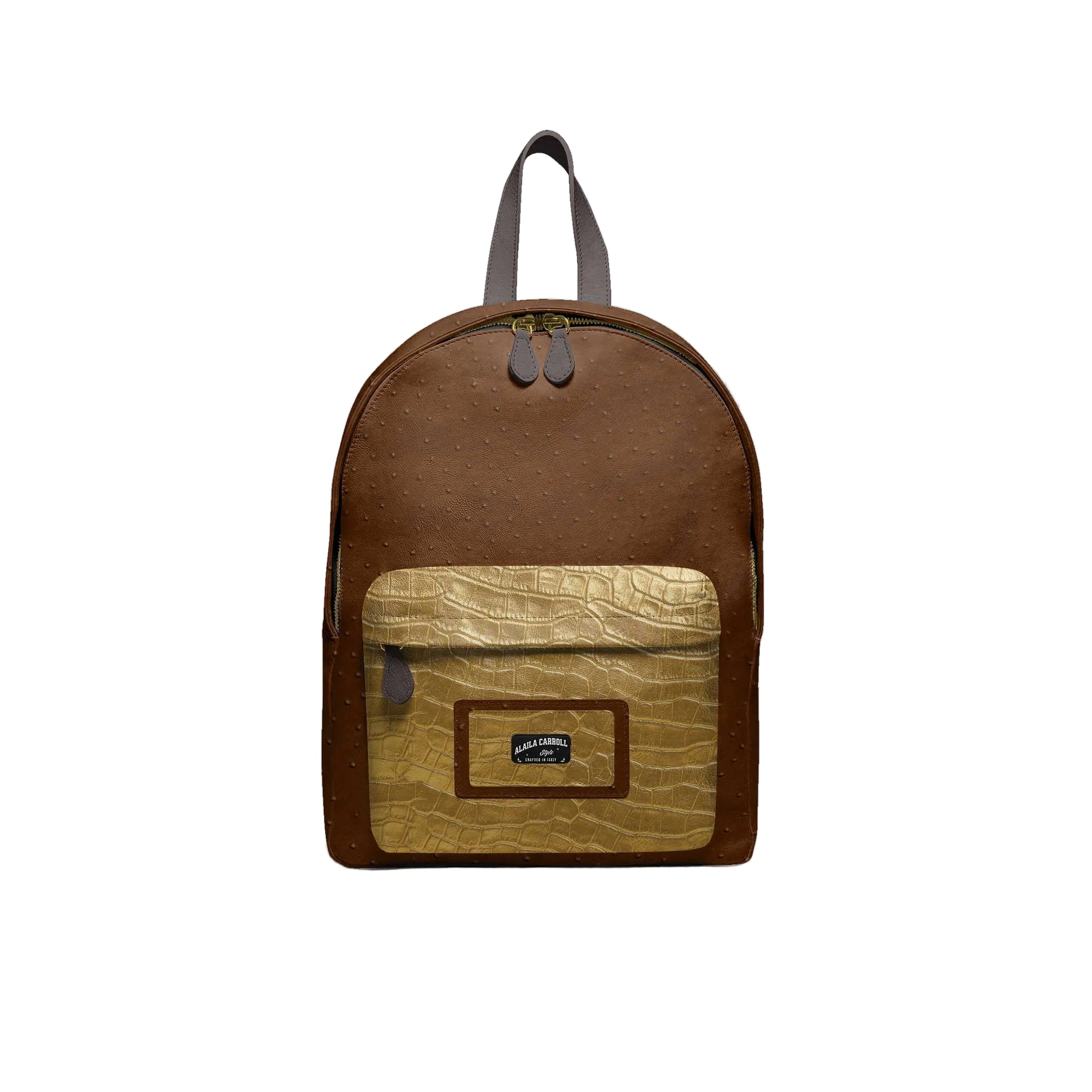 Shop the Minimal Luxe Backpack in Ostrich Brown & Gold. A modern luxury backpack crafted from premium materials, fits a 13" laptop, ideal for work and travel.

Ostrich Brown and gold luxury backpack

Minimal designer backpack for work

Luxury backpack with front logo pocket

Luxury backpack, designer backpack, brown gold backpack, minimalist luxury bag, work travel backpack, urban designer accessories