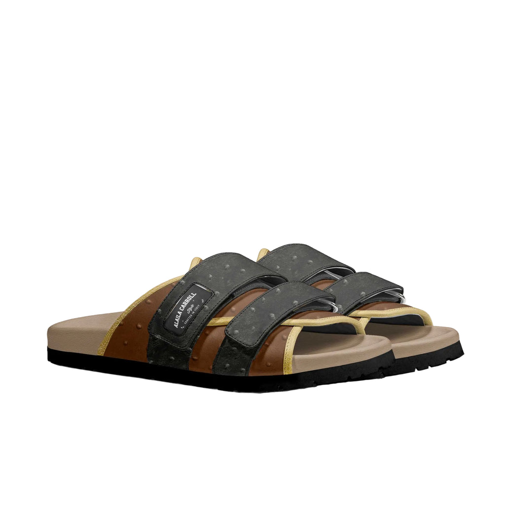 Shop the Multi Stripe Fashion Sandal Black & Brown Ostrich with Gold Trim by Alaila Carroll Style. Featuring adjustable straps, premium materials, customizable logo detail, and a comfortable Vibram sole.
multi stripe fashion sandals
black and brown sandals
ostrich print sandals
gold trim designer sandals
luxury casual sandals
Vibram sole sandals
designer summer sandals
Alaila Carroll Style sandals
premium fashion sandals
comfortable luxury sandals
men and women designer sandals
urban fashion sandals
