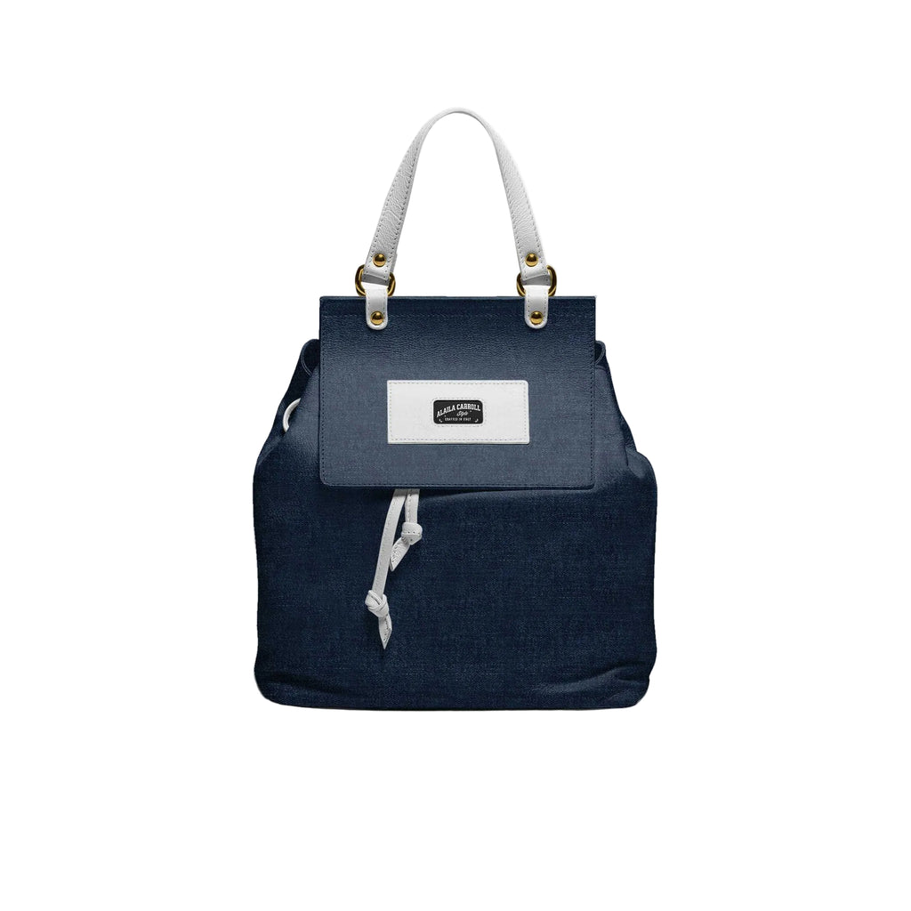 Luxury multiuse fashion bag in denim and white with structured design, fits 13" laptop, premium interior, hidden closure, and back pocket.

luxury denim bag, designer fashion bag, multiuse handbag, laptop fashion bag, women’s luxury tote, structured handbag, eco leather lining bag, modern designer bag, everyday luxury purse, denim designer bag