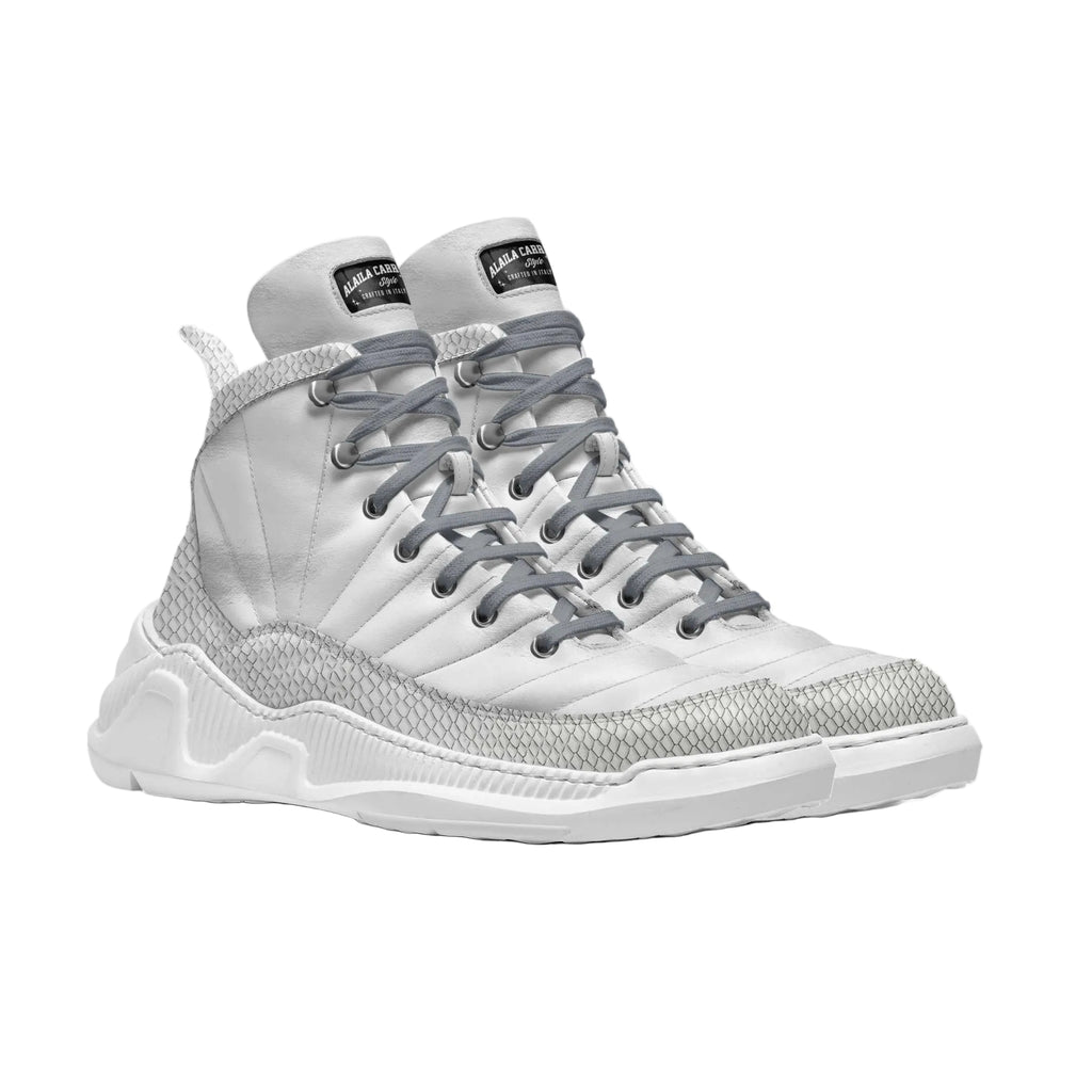 Shop Retro Basket Design White high-top sneakers with metallic hooks, padded tongue, and Italian-embossed materials. Futuristic style meets durability and comfort.

retro basket sneakers
white high top sneakers
futuristic sneakers
hiking-inspired sneakers
luxury high top sneakers
designer streetwear shoes
Italian material sneakers
unisex high top sneakers
fashion sneakers for men
fashion sneakers for women
urban style sneakers
modern high top shoes