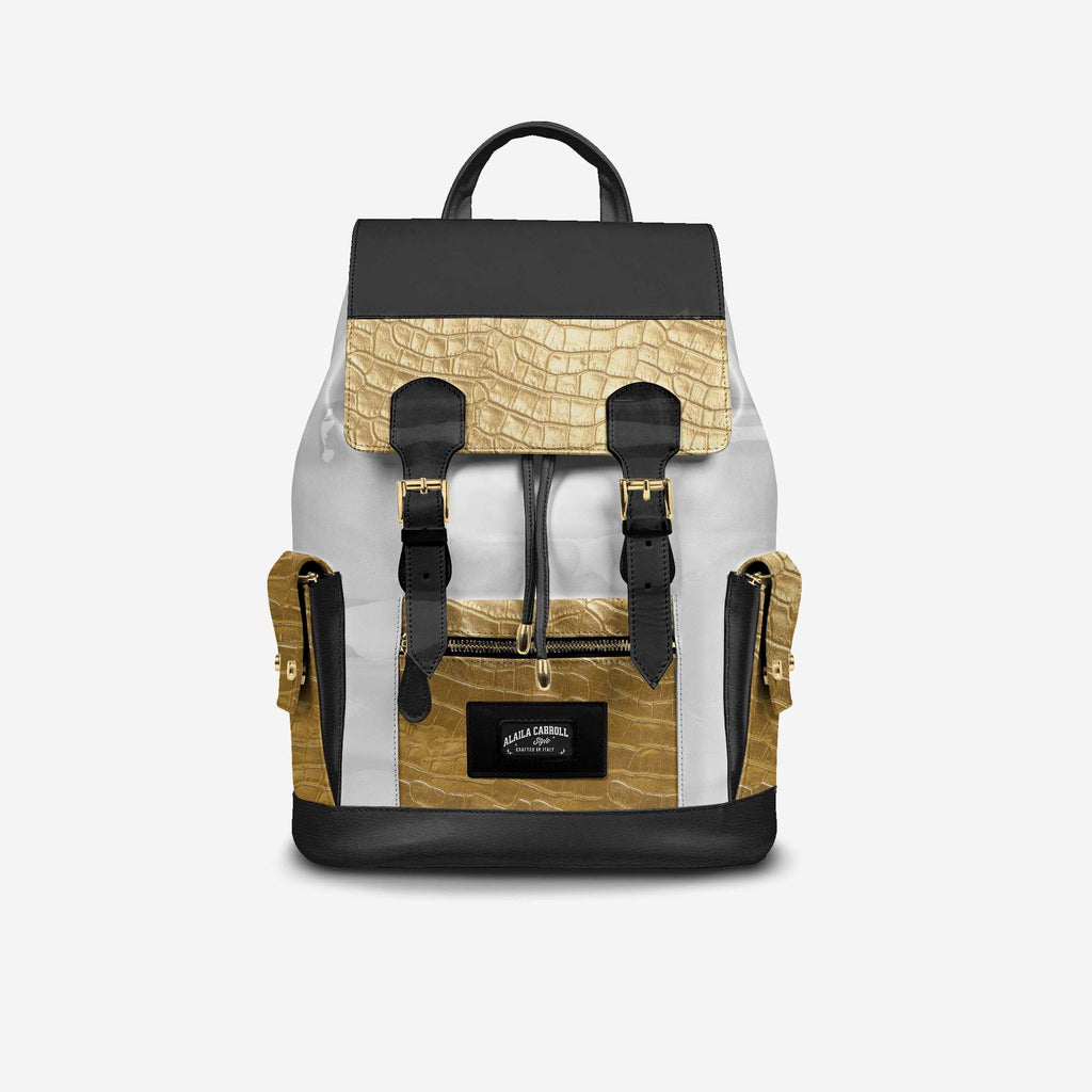 Discover the Retro Luxe Backpack in White, Gold & Black featuring metal closures, premium interior finishes, and a timeless luxury design.

Retro luxury backpack white gold black

Designer backpack with metal closures

High-end urban backpack with logo

Luxury backpack, designer backpack, retro backpack, white gold black backpack, fashion backpack, premium travel backpack, urban luxury bag