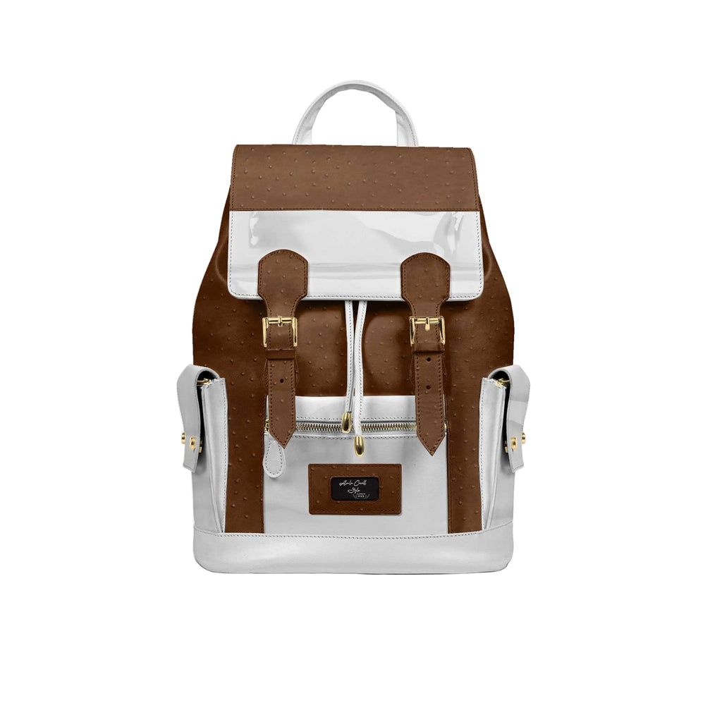 Shop the Retro Luxe Backpack White & Ostrich Brown by Alaila Carroll Style. A vintage-inspired luxury backpack featuring premium compartments, eco-technical leather finishes, and elegant designer craftsmanship. 
retro luxury backpack
designer vintage backpack
white and brown backpack
luxury travel backpack
Alaila Carroll Style backpack
designer urban backpack
premium fashion backpack
vintage style backpack
luxury everyday backpack
eco leather designer bag
fashion backpack for travel
high-end designer backpa