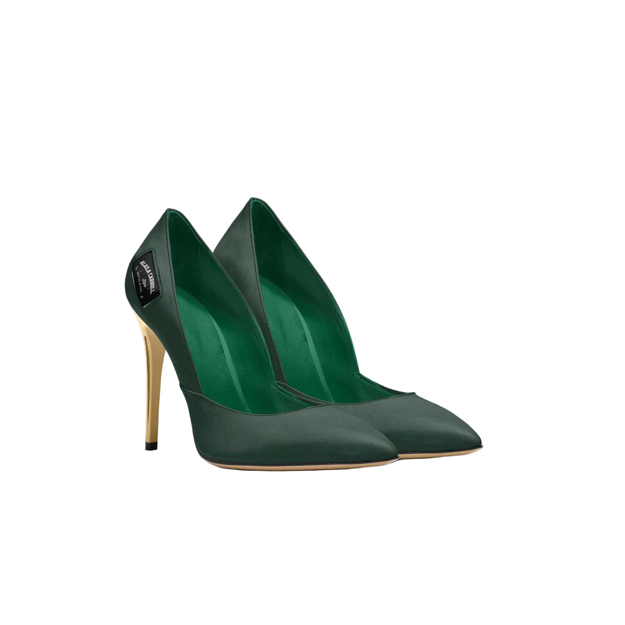 Emerald and gold stiletto heels

Luxury Italian pointed toe pumps

Simple cut high heel emerald